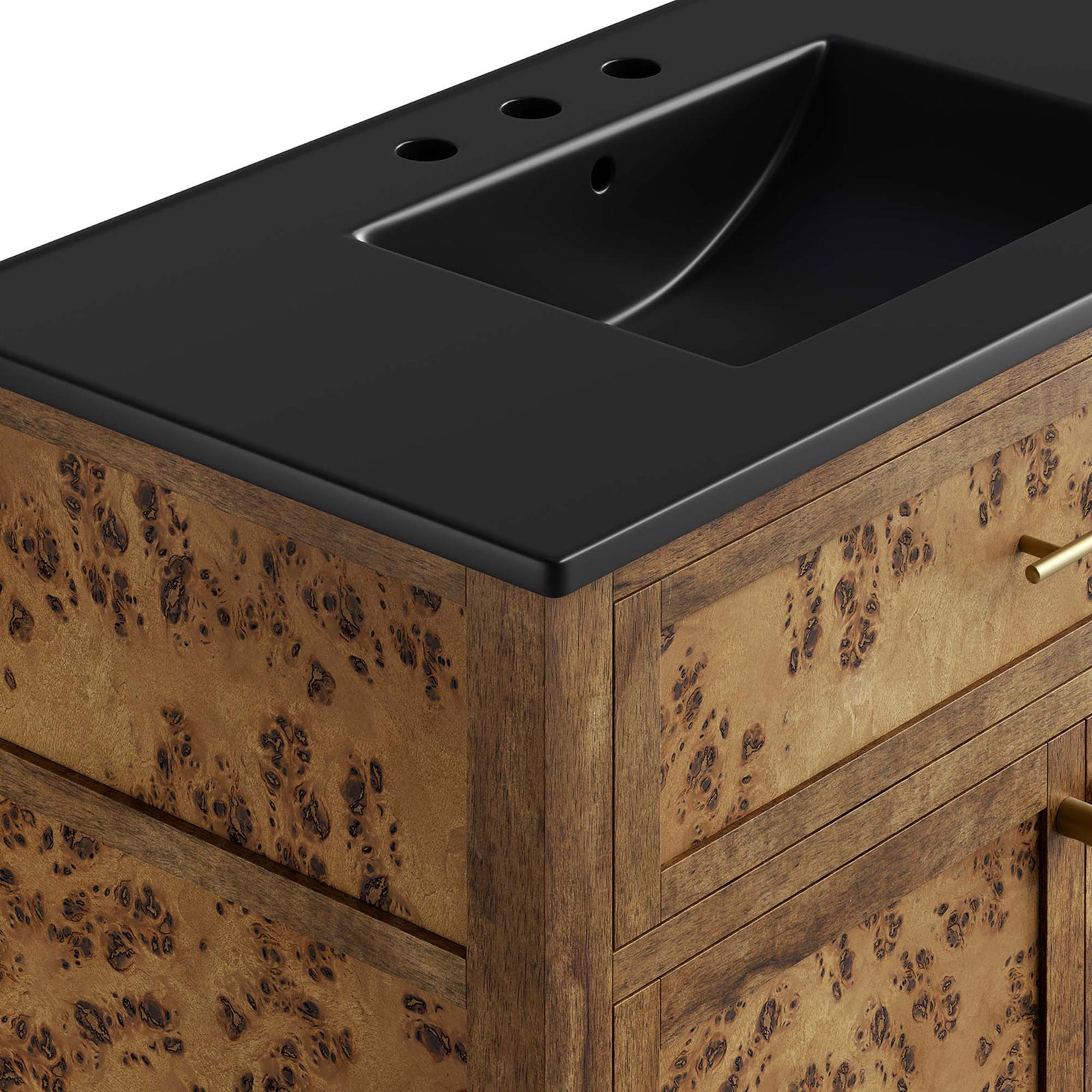 Silky basin finish framed by eye-catching burl patterns || EEI-6450-BLK-BRN || detail_studio
