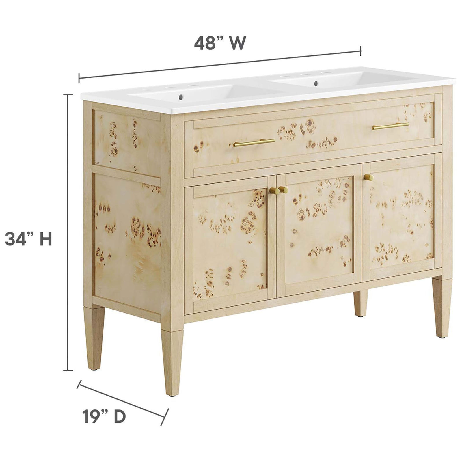 Sized at 48 inches wide, 34 inches high, and 19 inches deep for a balanced footprint || EEI-6454-WHI-BUR || dimension_studio