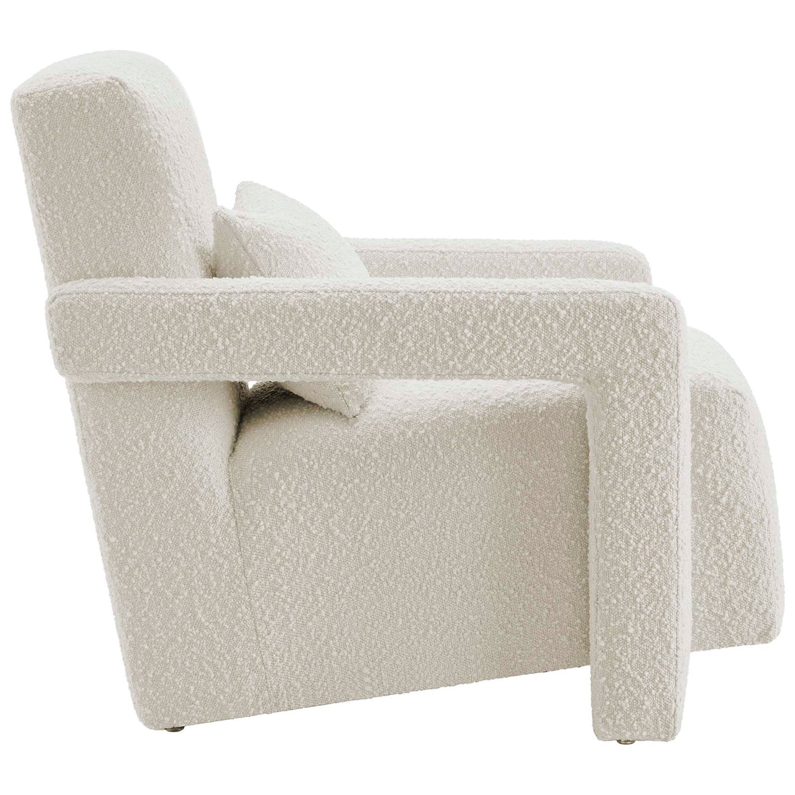 Streamlined silhouette with plush seat and supportive back in textured boucle upholstery || EEI-6475-IVO || side_studio