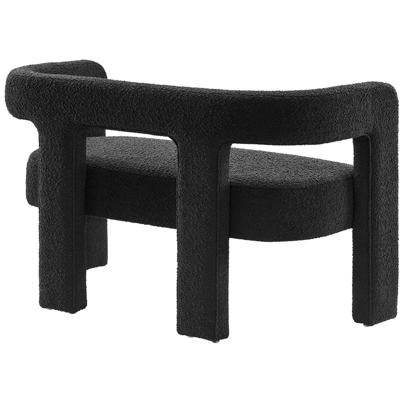 Open-back black boucle loveseat with sculptural three-leg base || EEI-6477-BLK || back_angle_studio