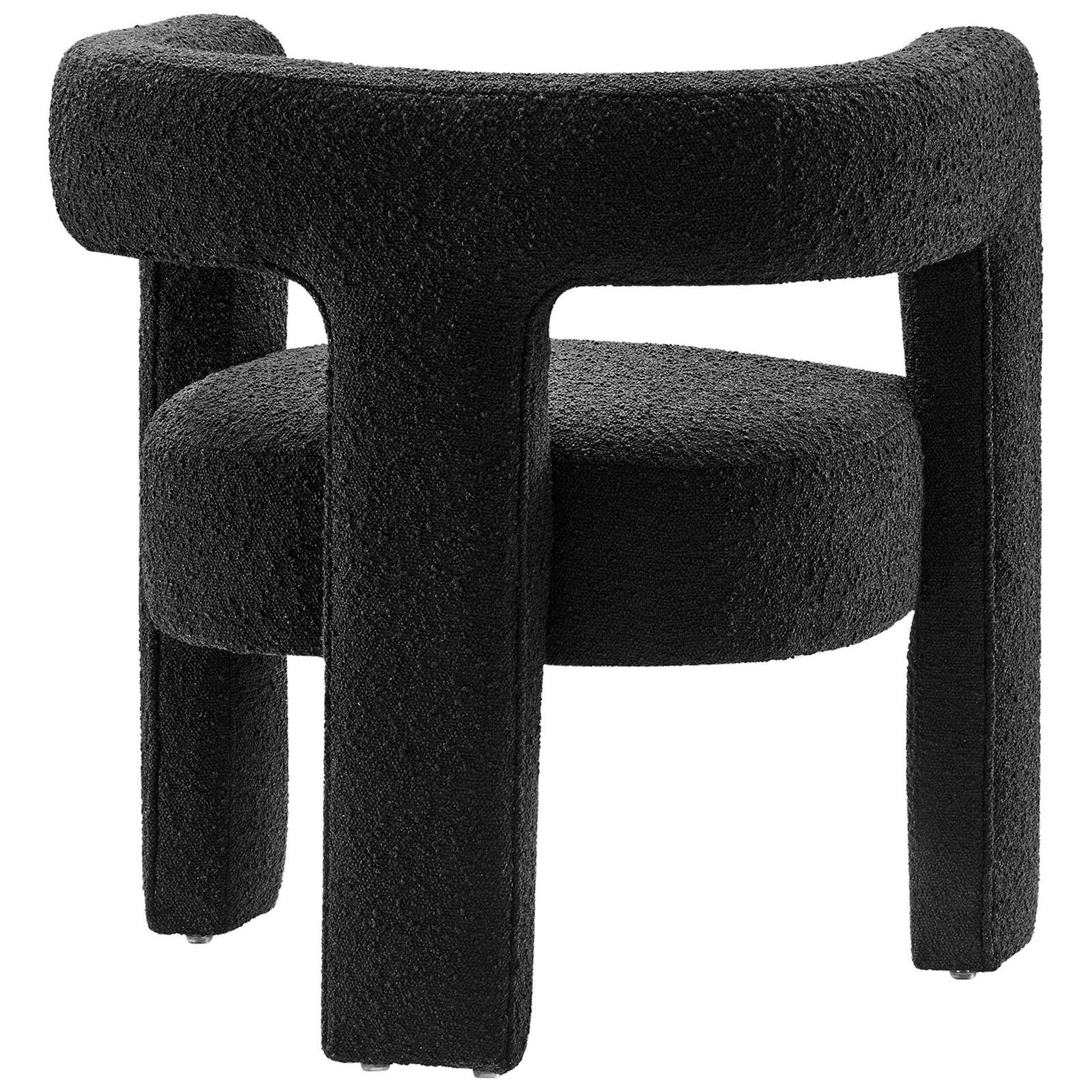 Open-back design shows a bold arc of boucle and centered support for a striking modern look. || EEI-6479-BLK || back_studio