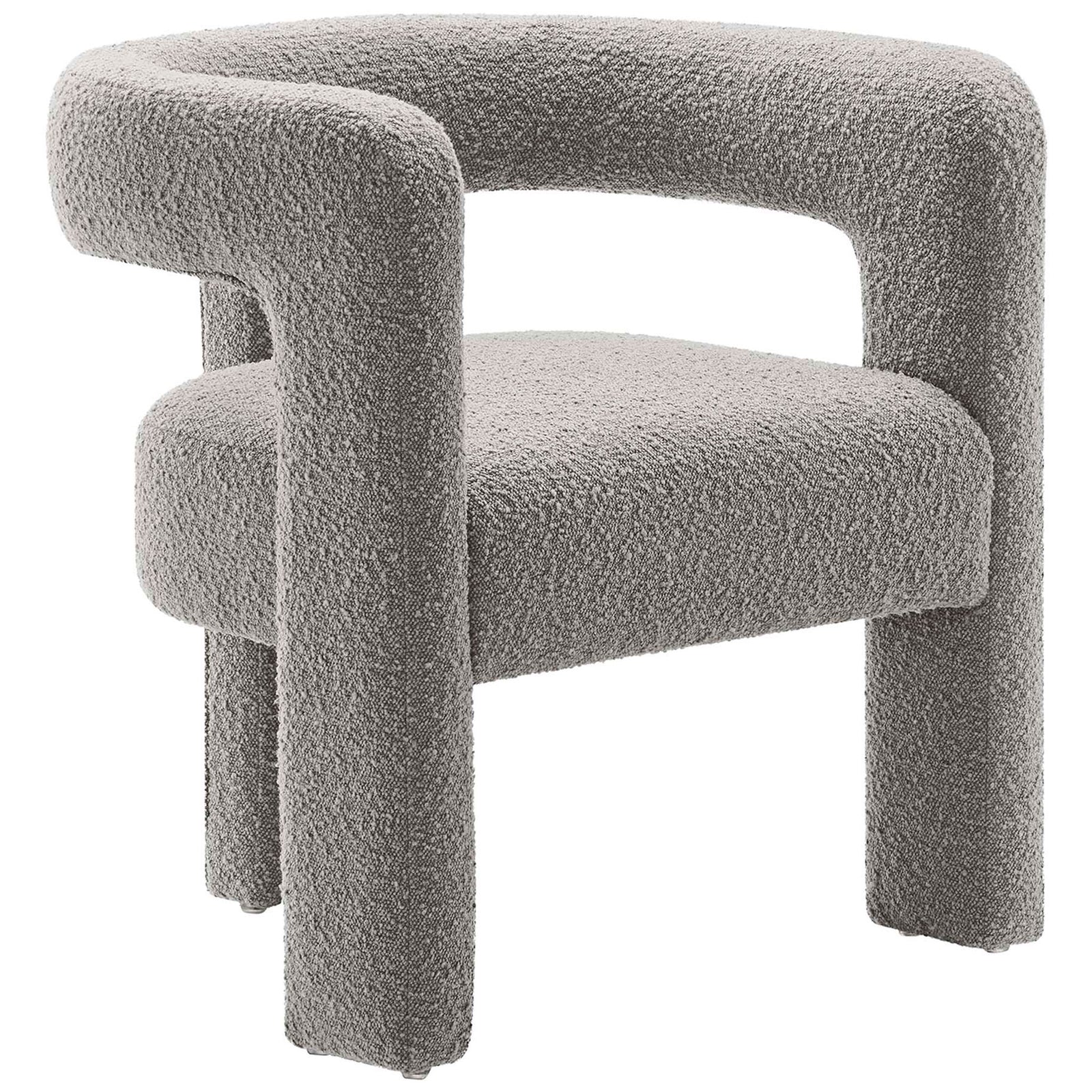 Modern accent chair in nubby boucle with curved wraparound arms and smooth, tailored seat || EEI-6479-LGR || front_angle_studio