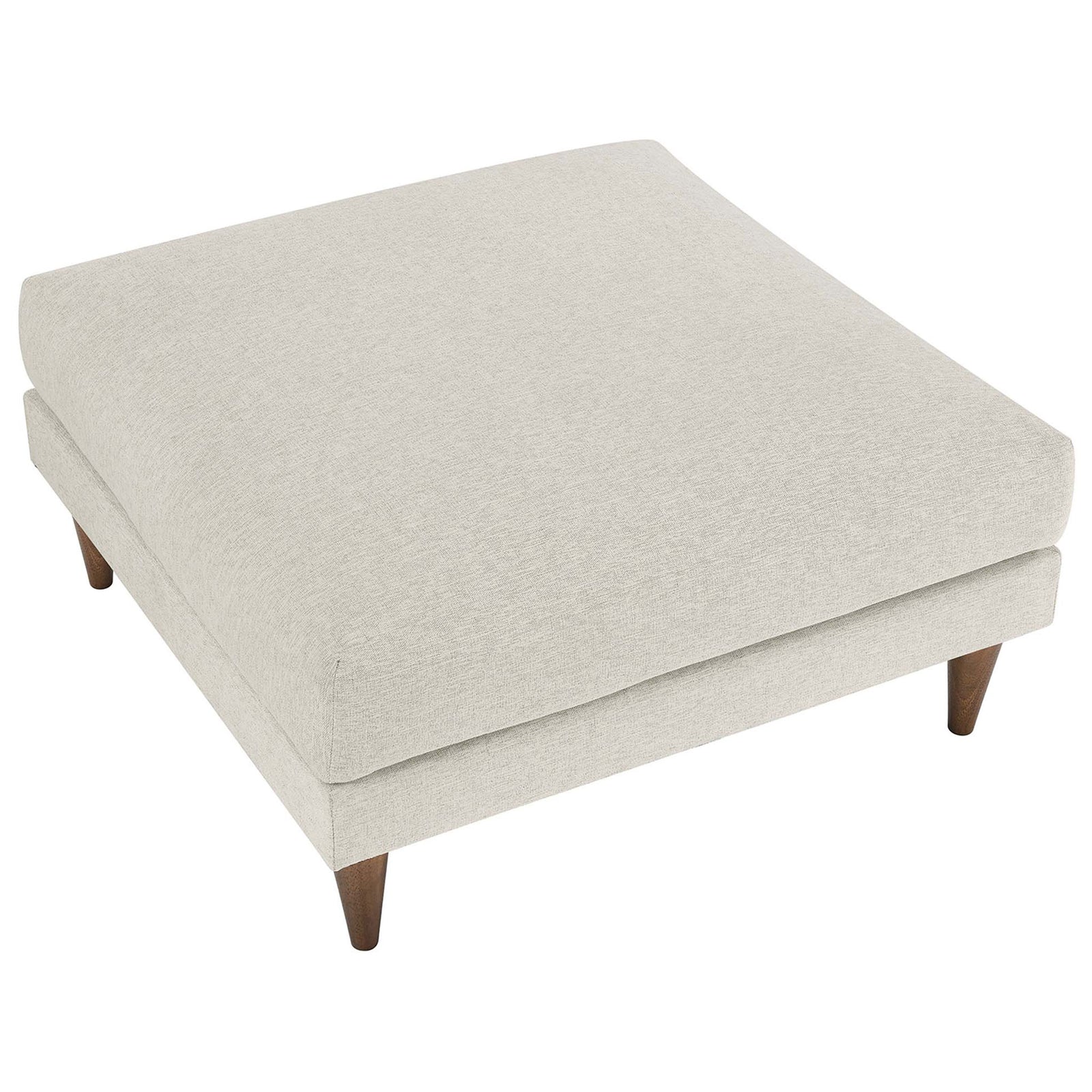 Generous square ivory ottoman with smooth tailored upholstery and ample surface for relaxing or serving || EEI-6481-HEI || top_angle_studio