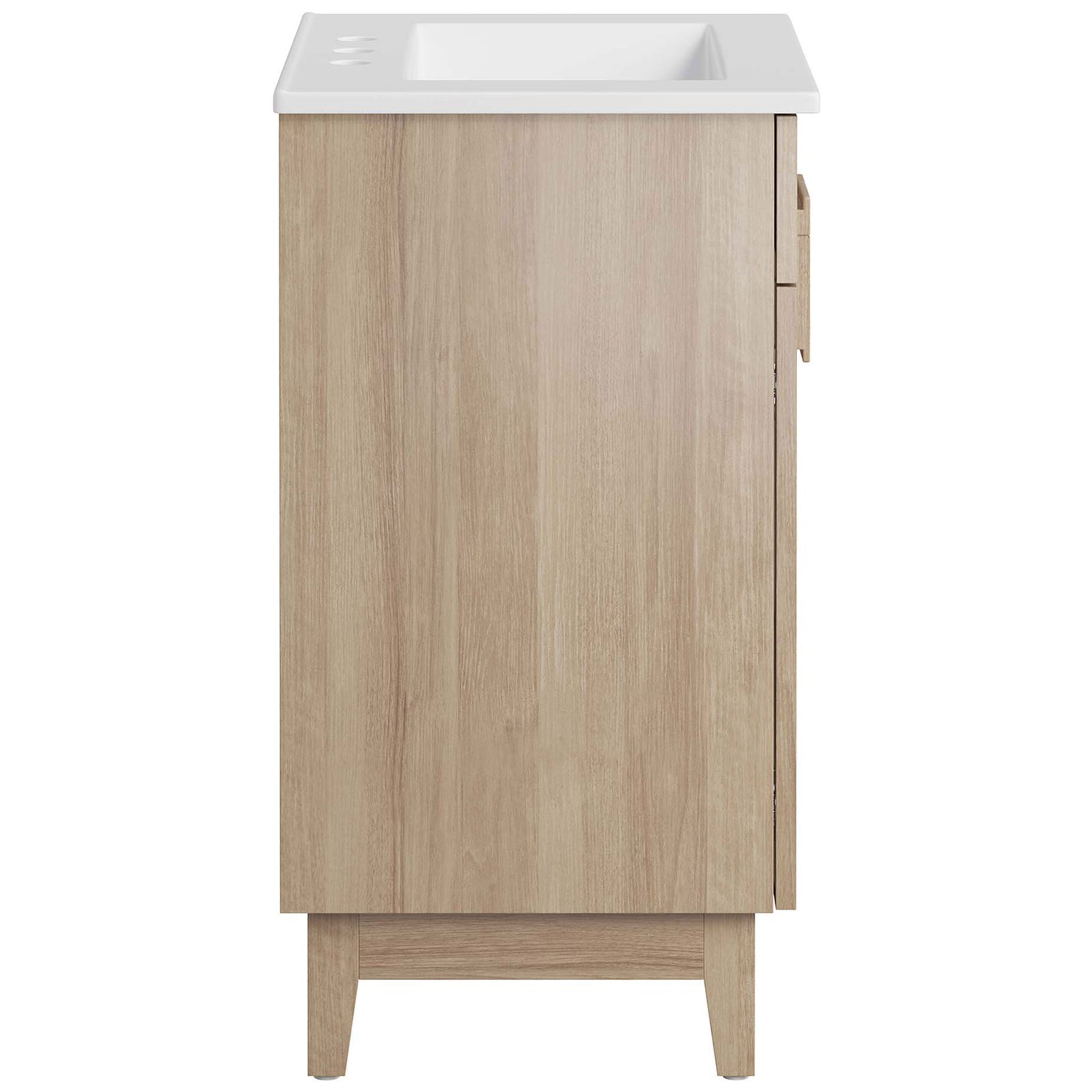 Slim profile highlights the wood grain and sturdy tapered legs || EEI-6482-WHI-OAK || side_studio