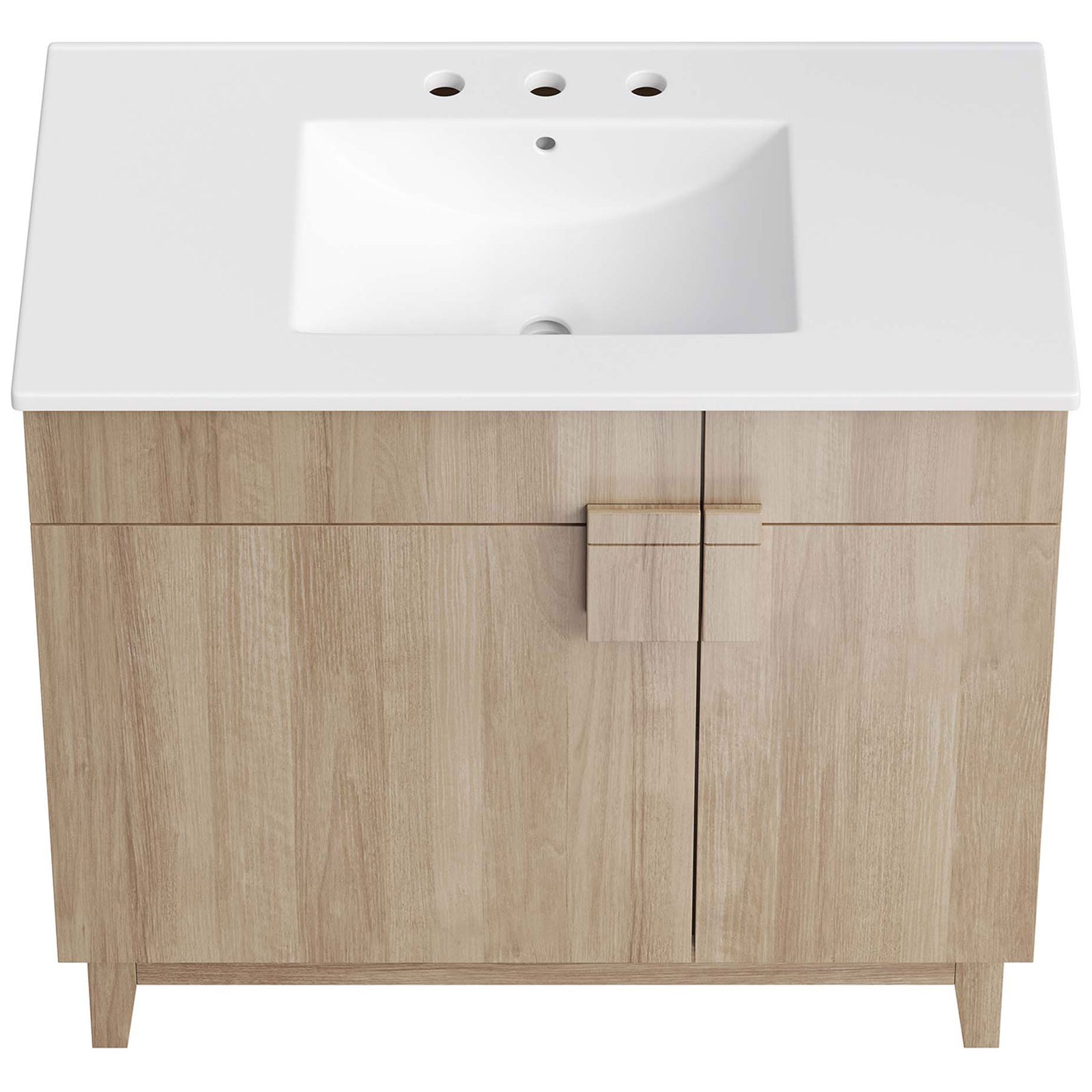 Wide ceramic basin with pre-drilled 8-inch widespread faucet holes || EEI-6484-WHI-OAK || top_studio