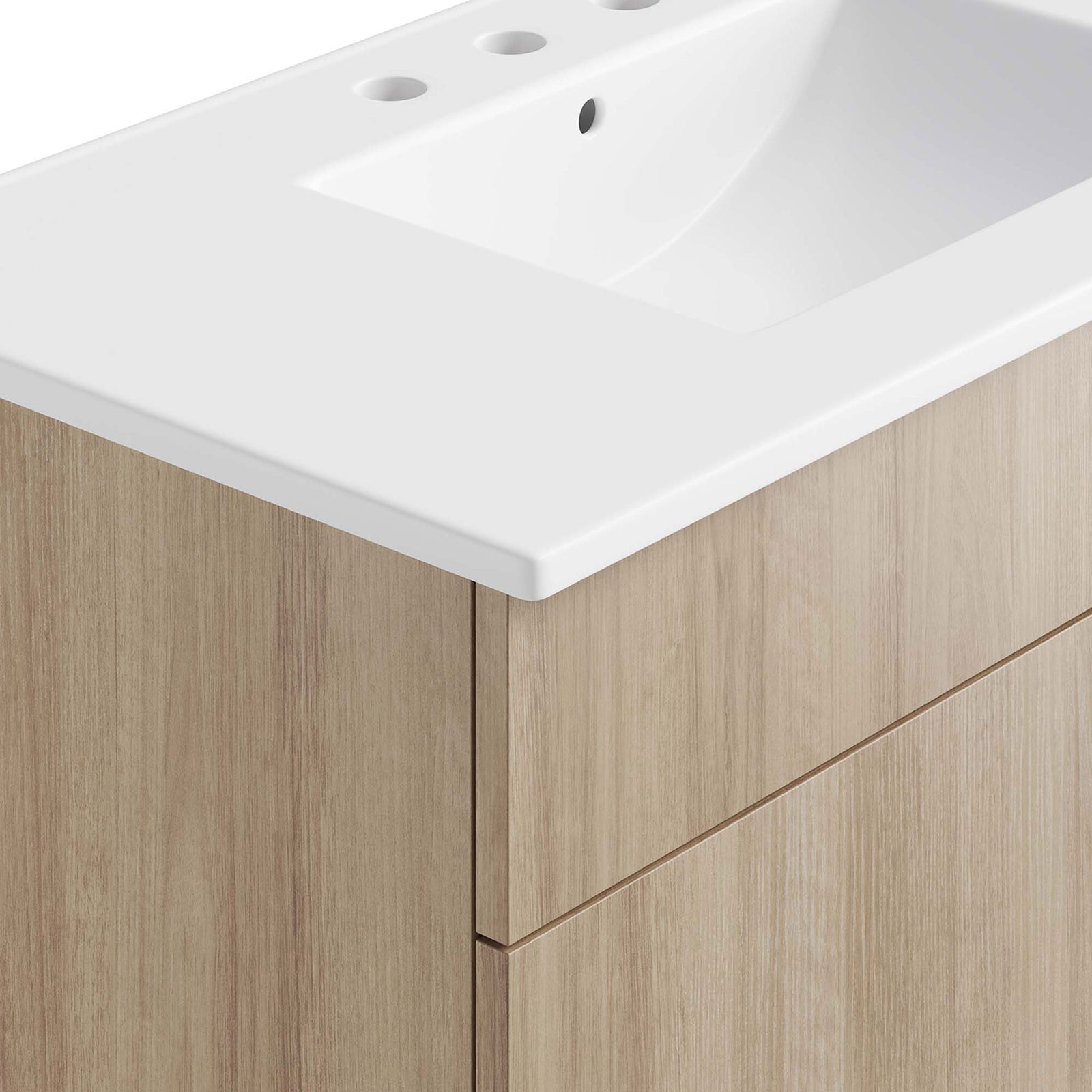 Crisp white ceramic top meets a natural wood-grain cabinet for contrast || EEI-6484-WHI-OAK || detail_studio