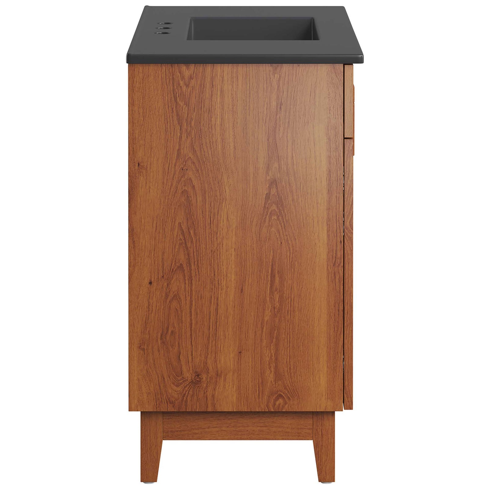 Clean-lined side panel and warm wood grain elevate the mid-century silhouette || EEI-6485-BLK-WAL || side_studio