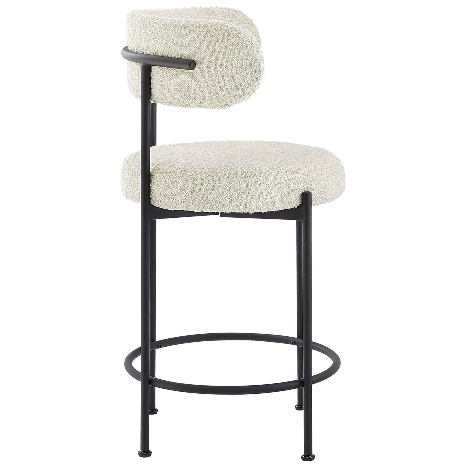 Sleek profile highlights the T-back support and circular footrest ring. || EEI-6518-IVO-BLK || side_studio