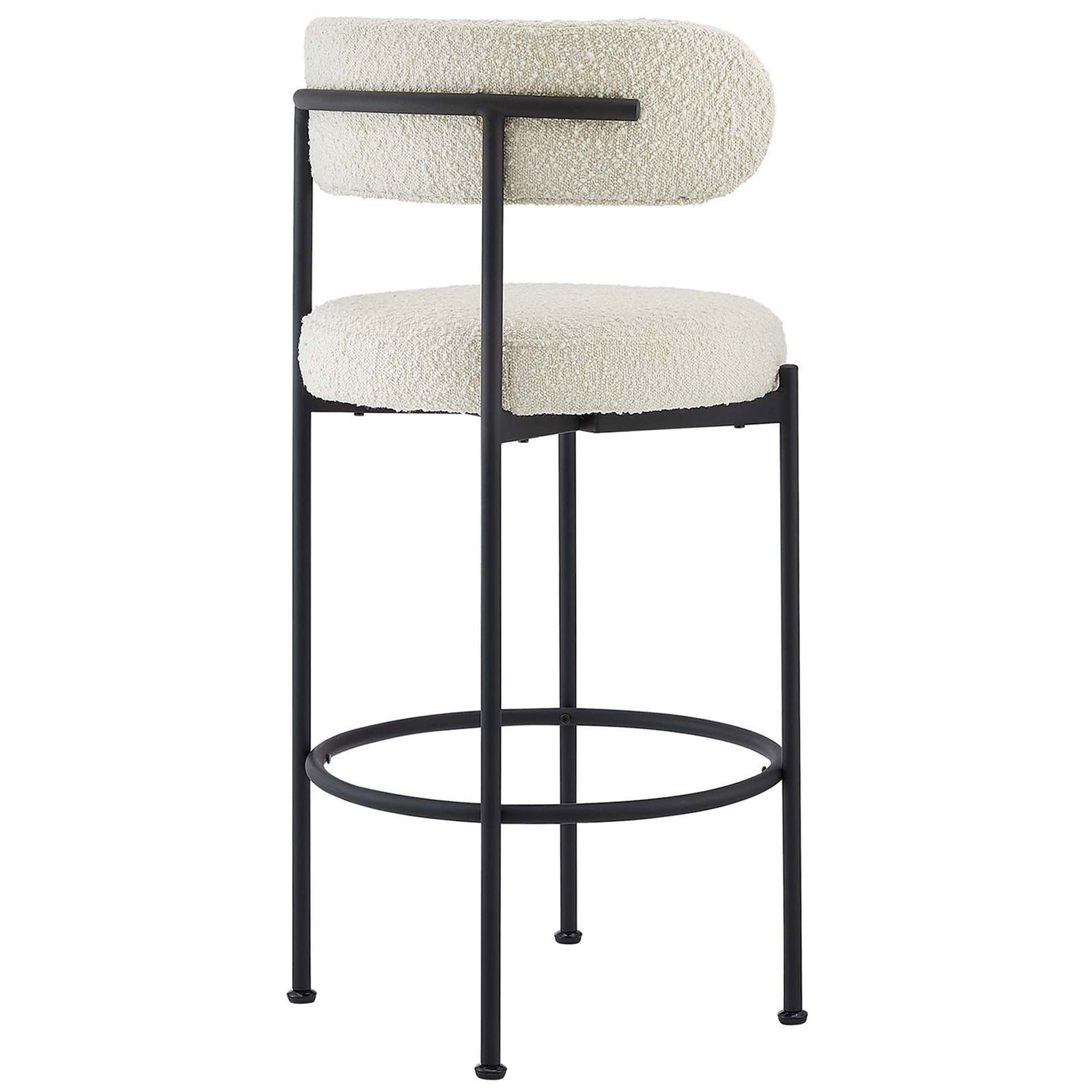 Curved bolster back meets a clean T-shaped support in black metal. || EEI-6520-IVO-BLK || back_angle_studio