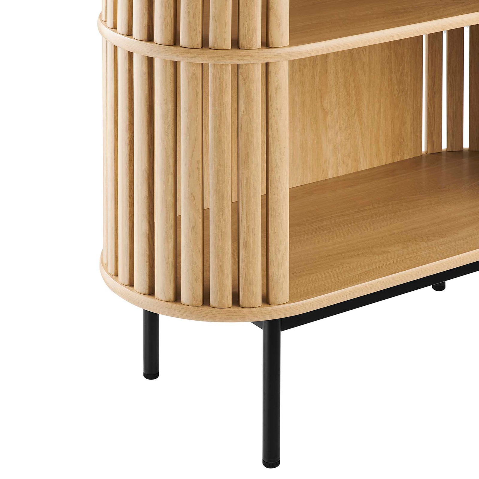 Rounded edge detailing and powder-coated metal legs with non-marking foot caps || EEI-6524-OAK || leg_studio
