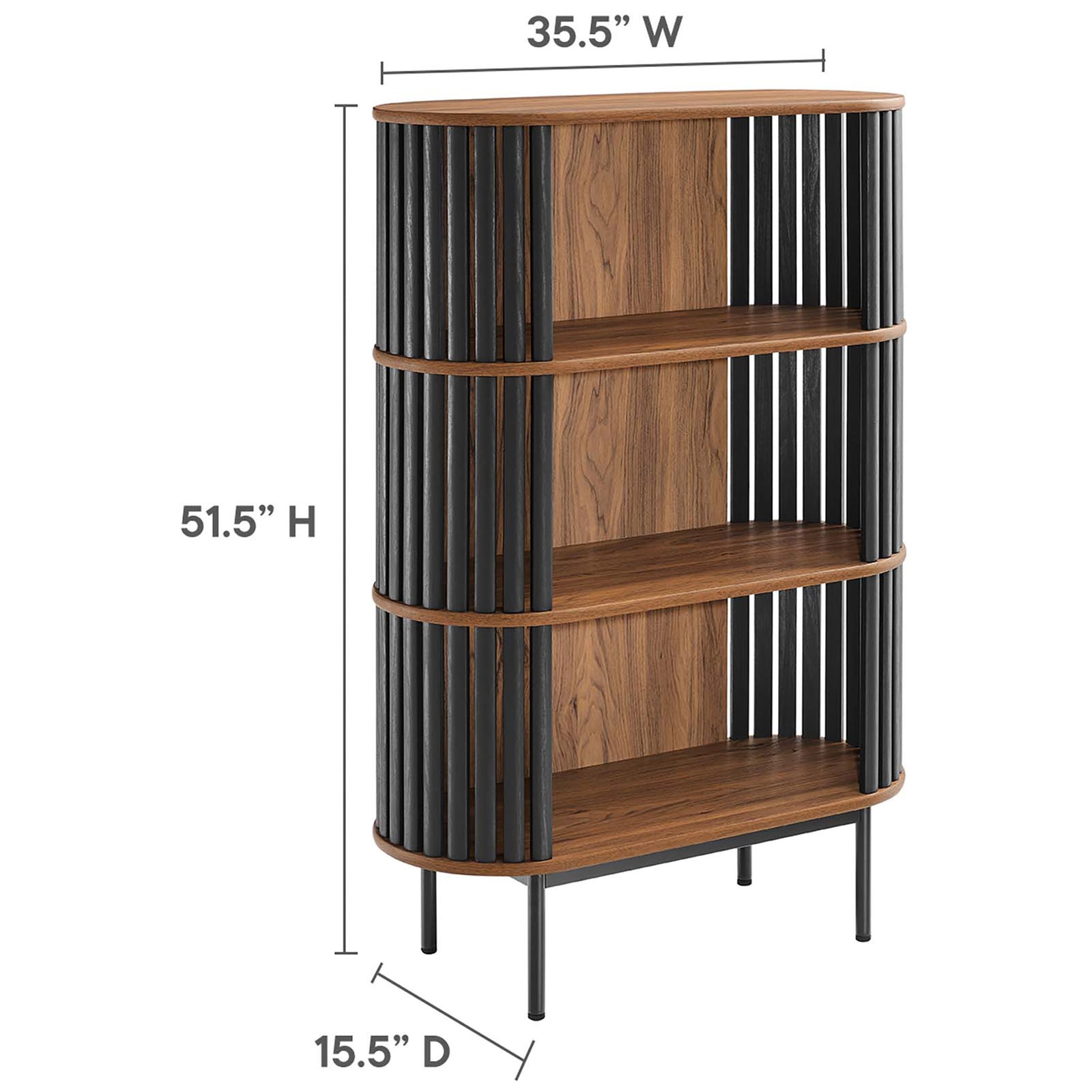 Dimensions: 35.5 in wide, 15.5 in deep, and 51.5 in high || EEI-6524-WAL-BLK || dimension_studio