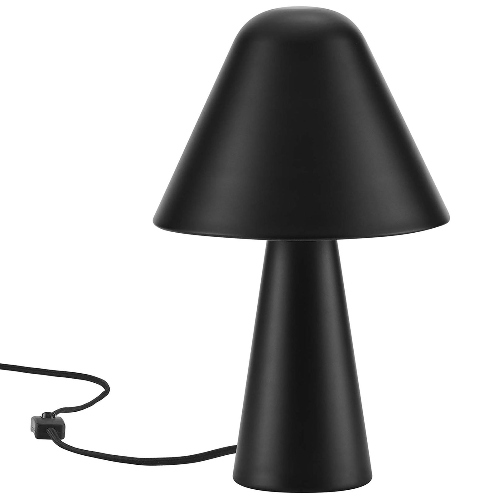 Jovial mushroom table lamp in sleek black metal adds playful modern style to any room. || EEI-6529-BLK || front_studio