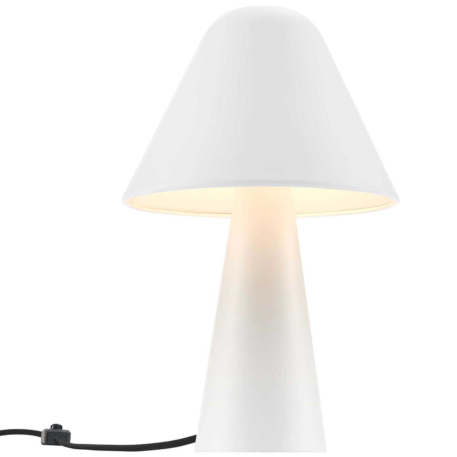 White Jovial mushroom lamp glows softly to brighten desks, nightstands, or cozy reading nooks. || EEI-6529-WHI || front_on_studio