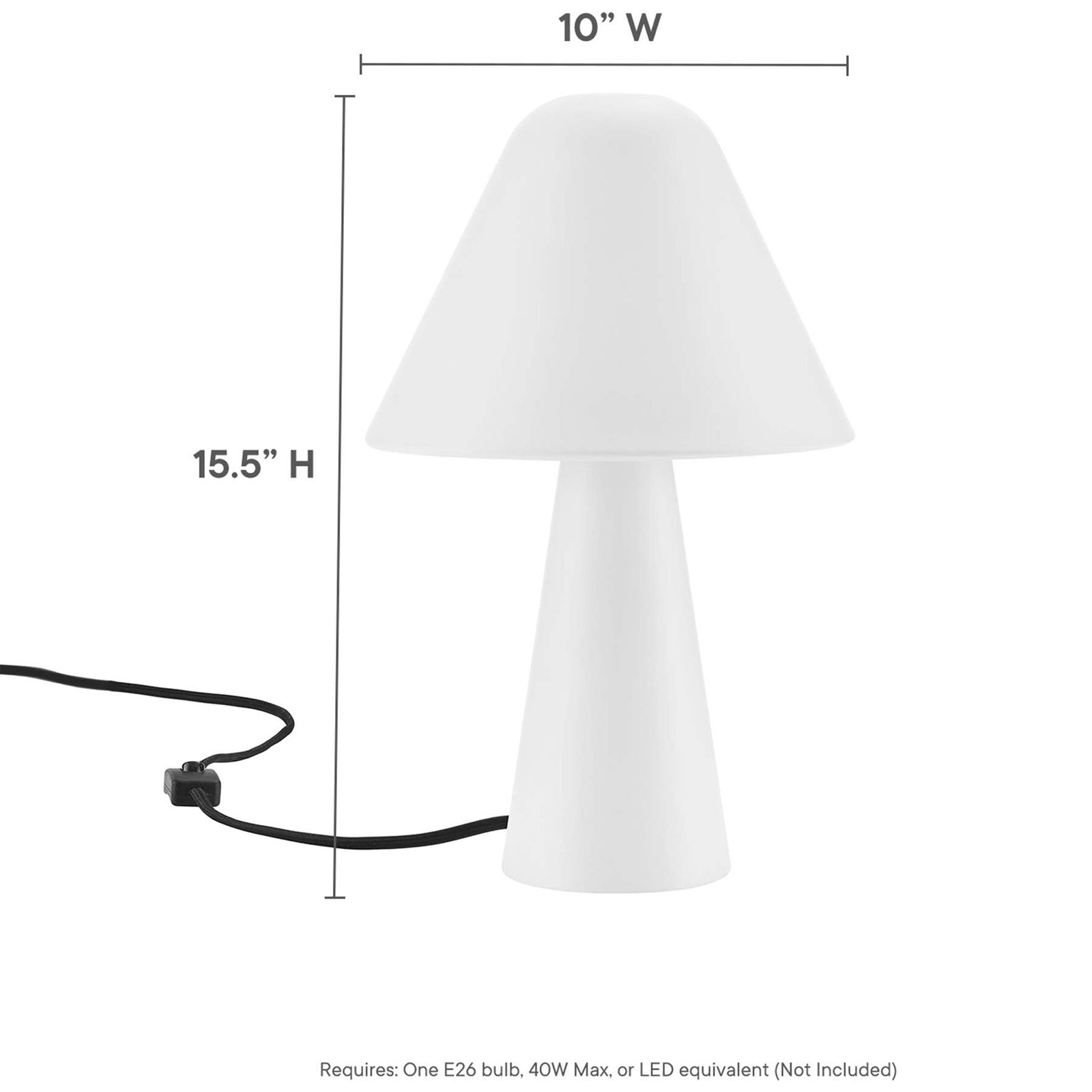 Crisp white mushroom table lamp measures 10 inches wide and 15.5 inches high for versatility. || EEI-6529-WHI || dimension_studio