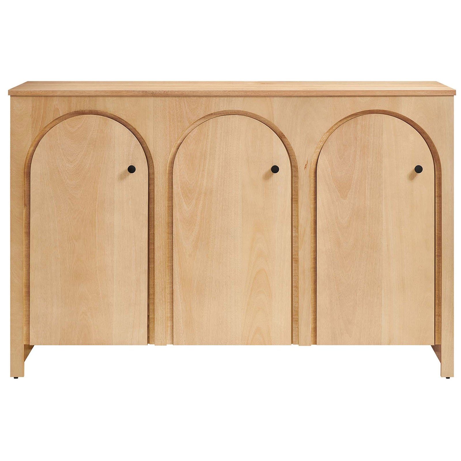 Oak 3-door sideboard with arched panel doors and slim black knobs for sleek concealed storage || EEI-6536-OAK || front_studio
