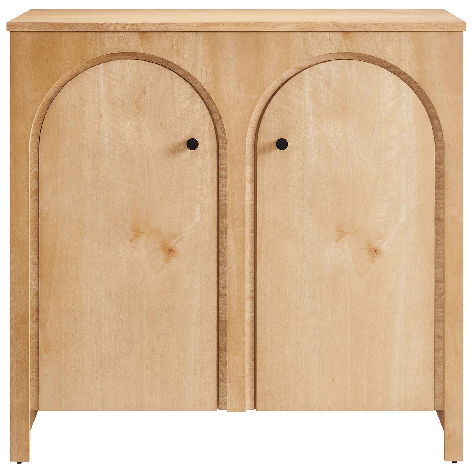 Oak storage cabinet with arched double doors and clean lines for modern homes || EEI-6537-OAK || front_studio