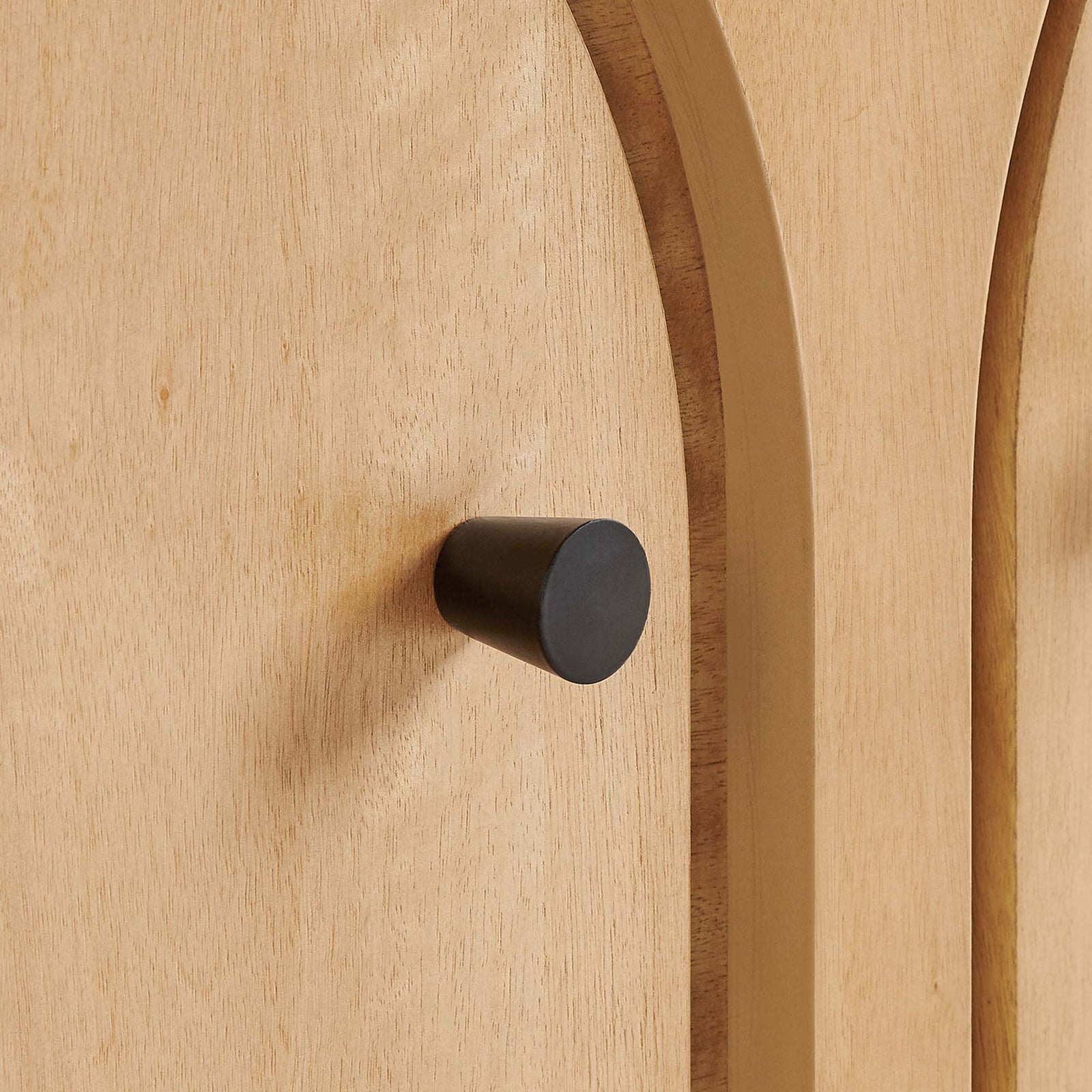Simple black knobs accent the oak arches with a crisp, modern finishing touch || EEI-6537-OAK || handle_studio
