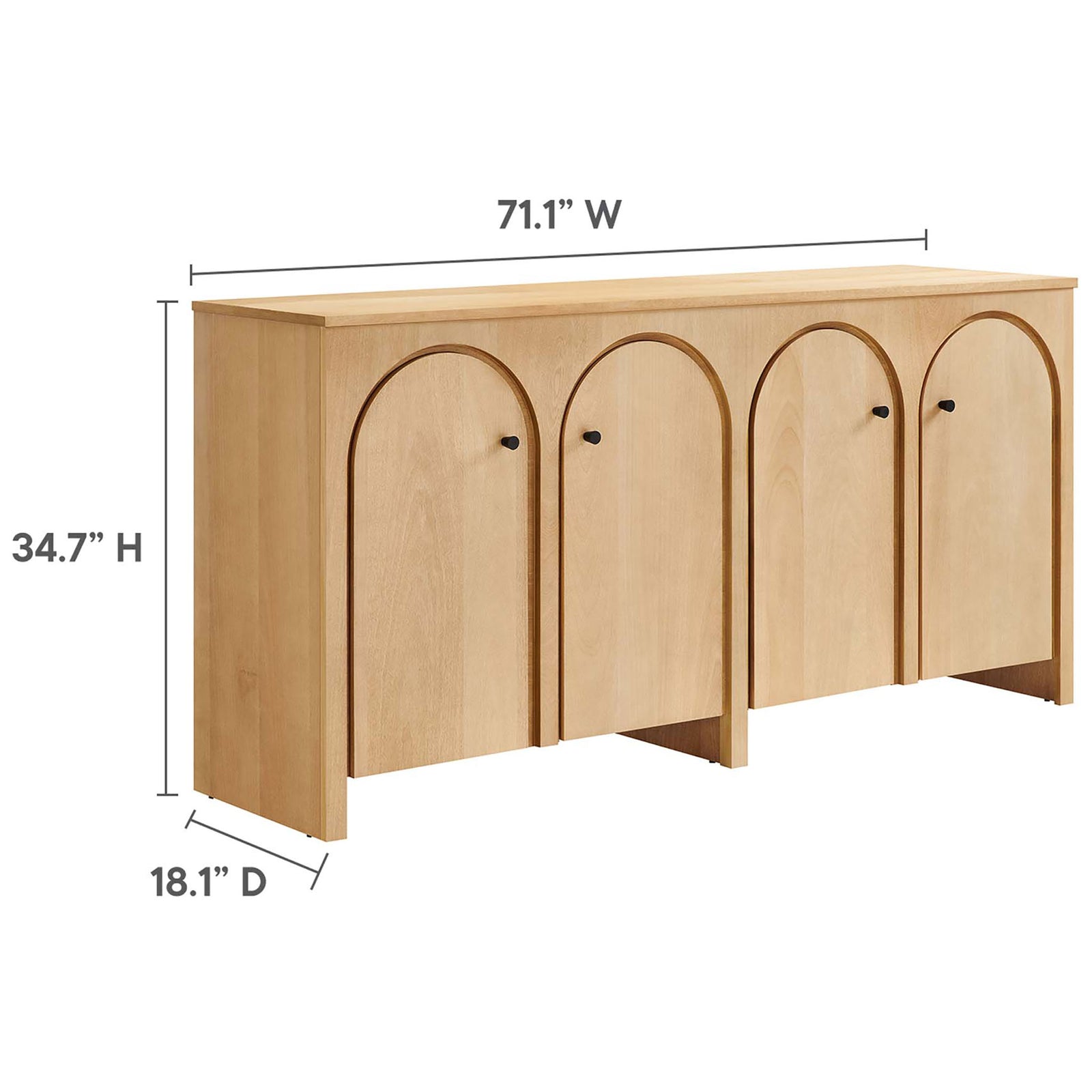 Dimensional diagram of the oak Appia sideboard showing width, height, and depth for easy room planning || EEI-6538-OAK || dimension_studio