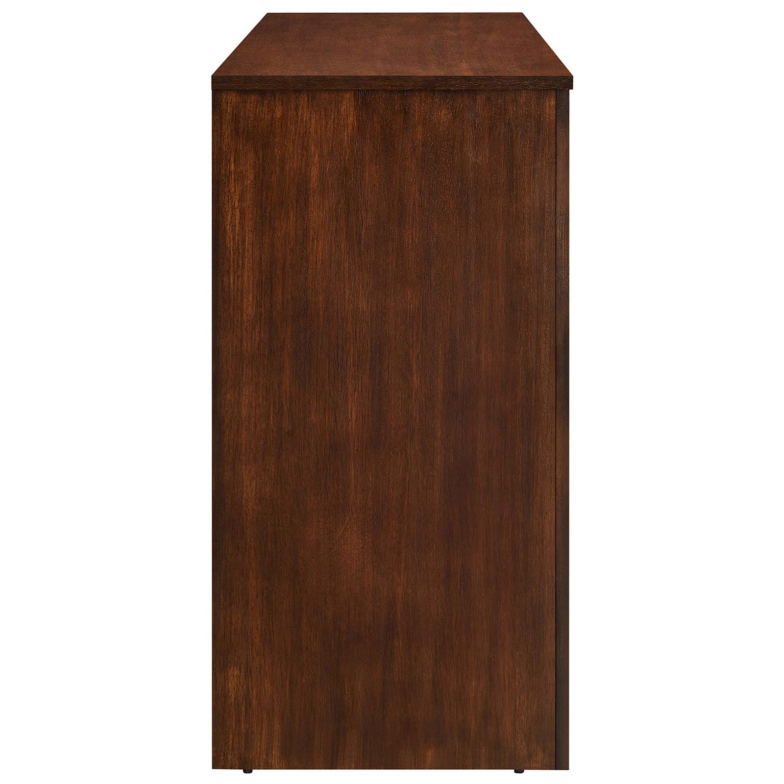 Rich walnut sideboard profile showcasing smooth grain and clean, modern lines || EEI-6538-WAL || side_studio