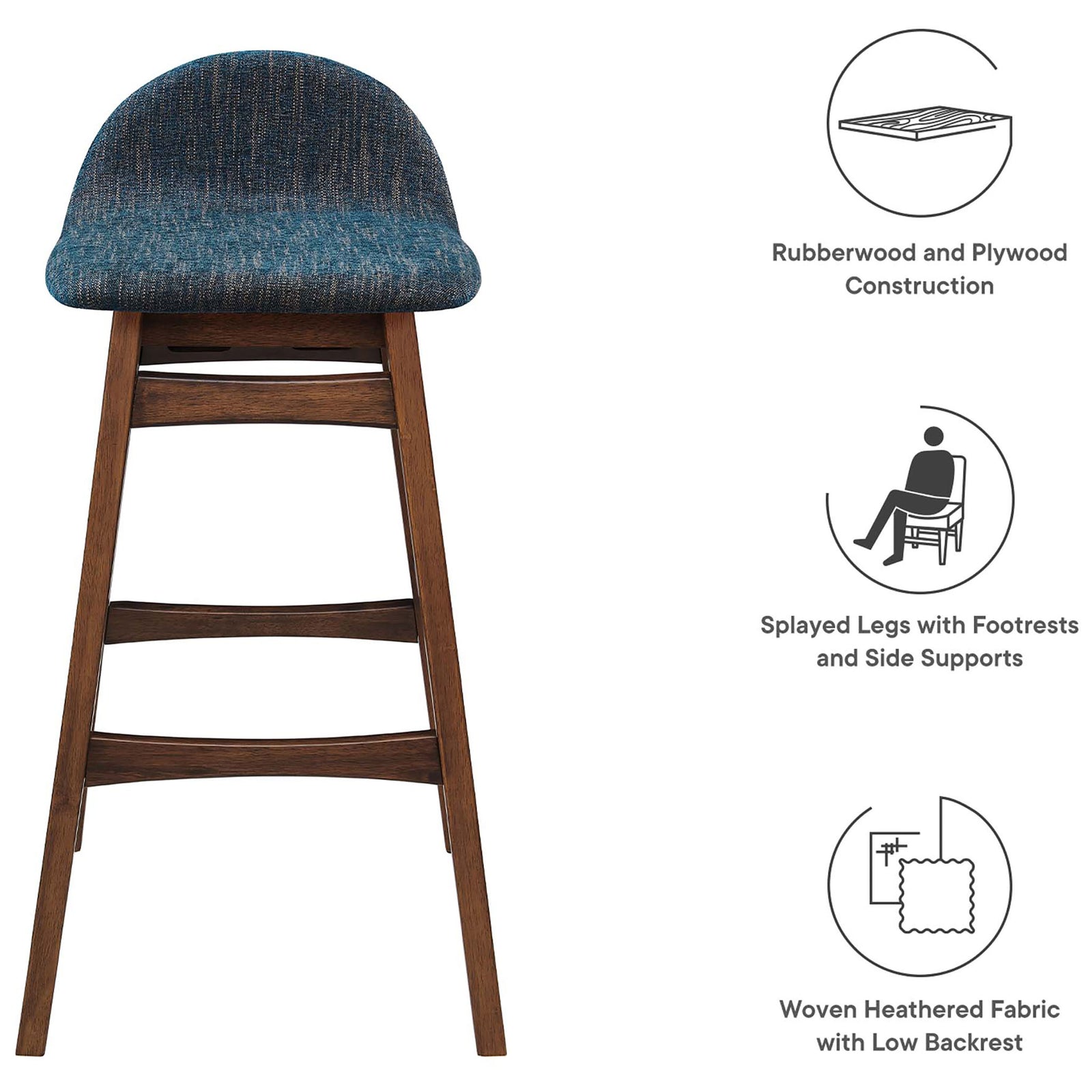 Crafted from rubberwood and plywood with woven fabric and a comfortable low back. || EEI-6553-HEA || callout_studio