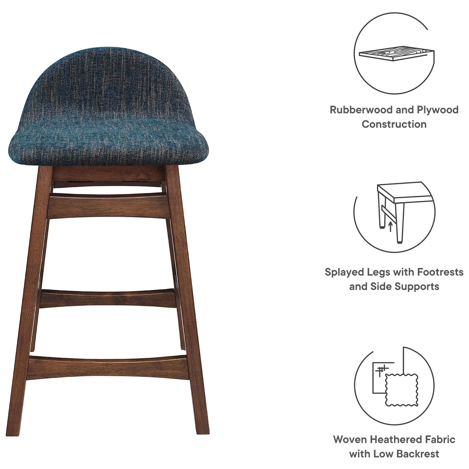 Durable wood construction, splayed legs, and woven fabric seat deliver everyday comfort. || EEI-6555-HEA || callout_studio