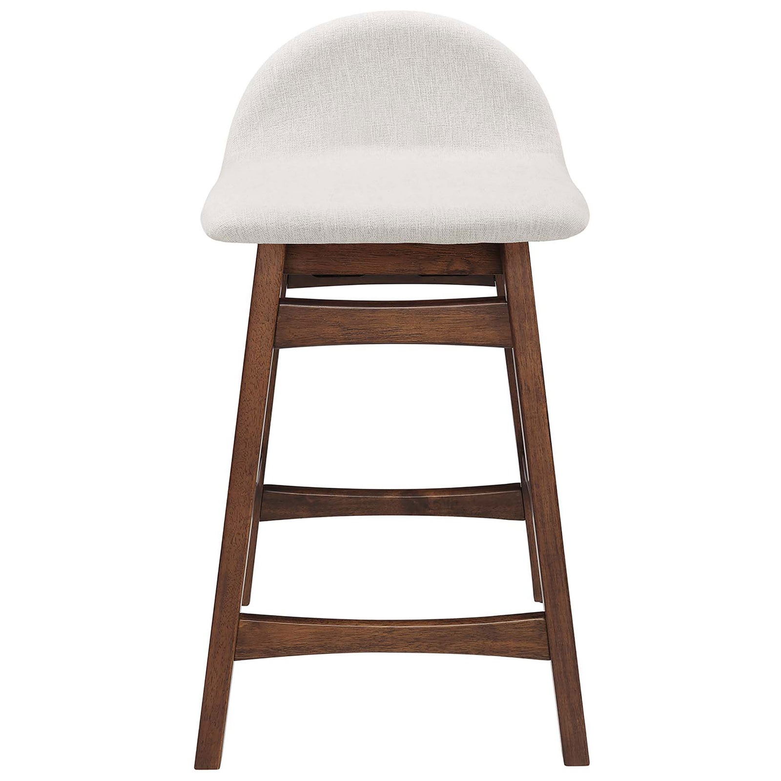 Ivory upholstered counter stool with curved low back and walnut-finish wood base with footrest || EEI-6555-HEI || front_studio