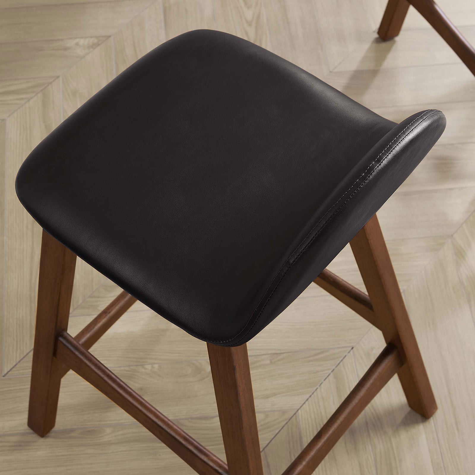 Soft vegan leather seat with curved low back adds comfort to your counter space || EEI-6556-BRN || detail_room
