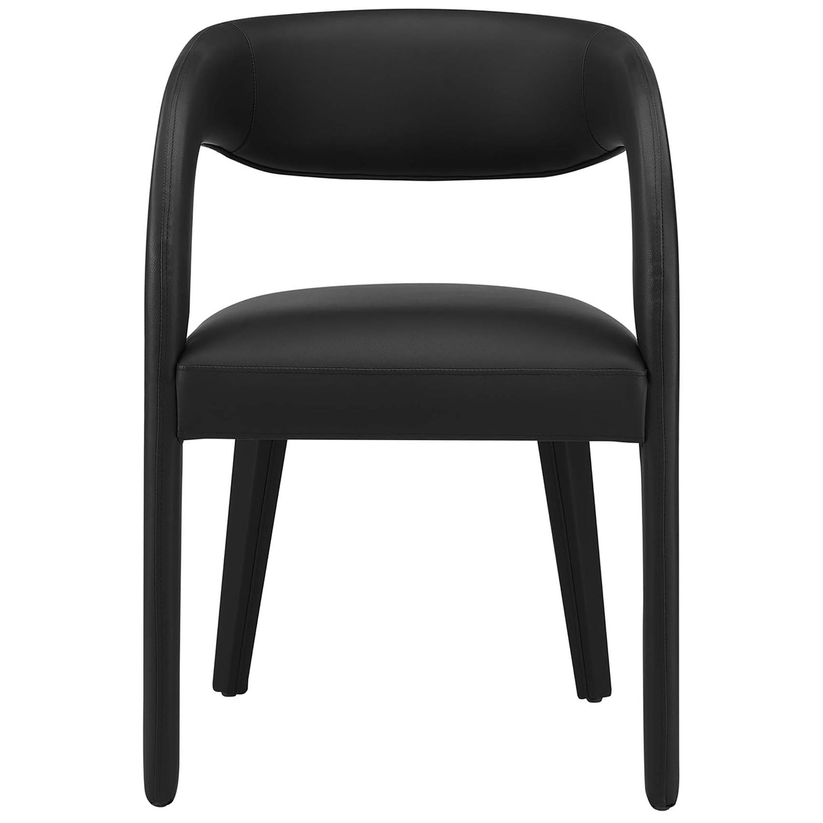 Modern black vegan leather dining chair with generous seat cushion and wraparound support || EEI-6561-BLK || front_studio