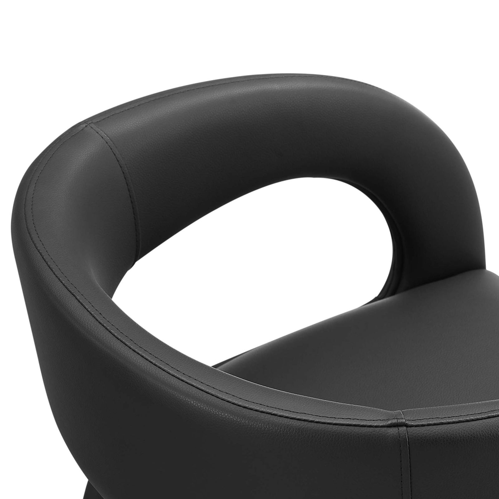Close view of the chair's curved backrest highlighting smooth vegan leather and refined seams || EEI-6561-BLK || detail_studio