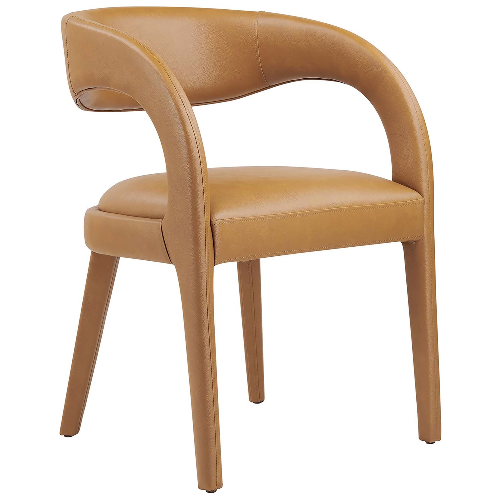 Tan vegan leather dining chair with an open-back silhouette and thick foam seat cushion || EEI-6561-TAN || front_angle_studio