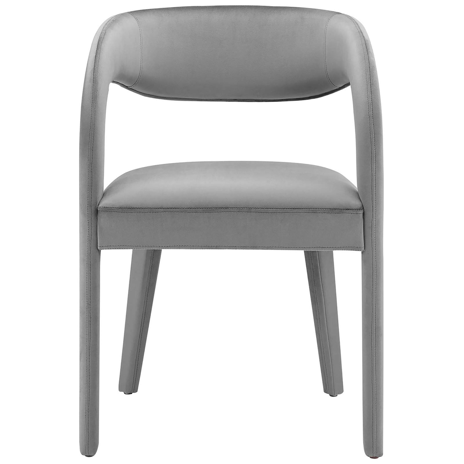 Gray velvet dining chair with rounded seat and curved low back that cradles you in stylish comfort || EEI-6563-GRY || front_studio