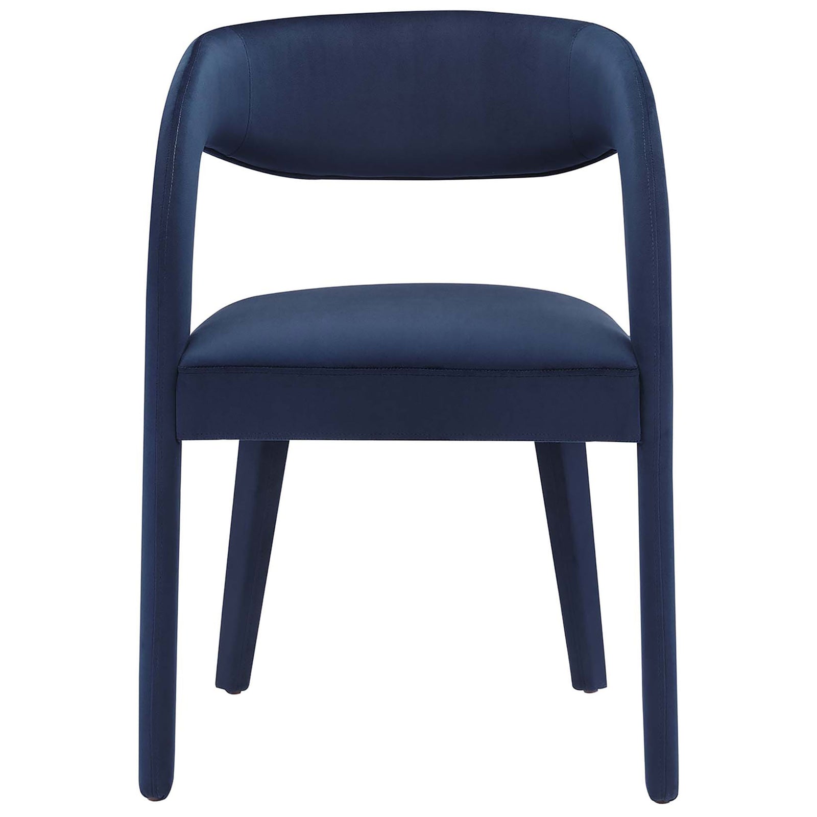 Modern midnight blue velvet dining chair with open backrest and plush padded seat for everyday dining || EEI-6563-MID || front_studio