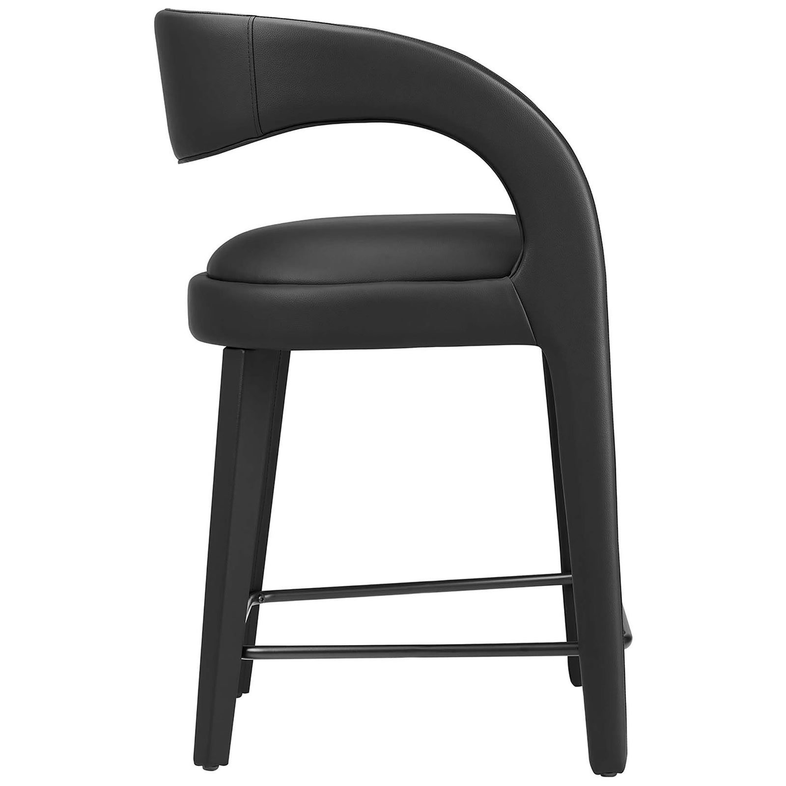 Sculpted counter stool profile with deep seat cushion and slim tapered legs || EEI-6564-BLK-BLK || side_studio