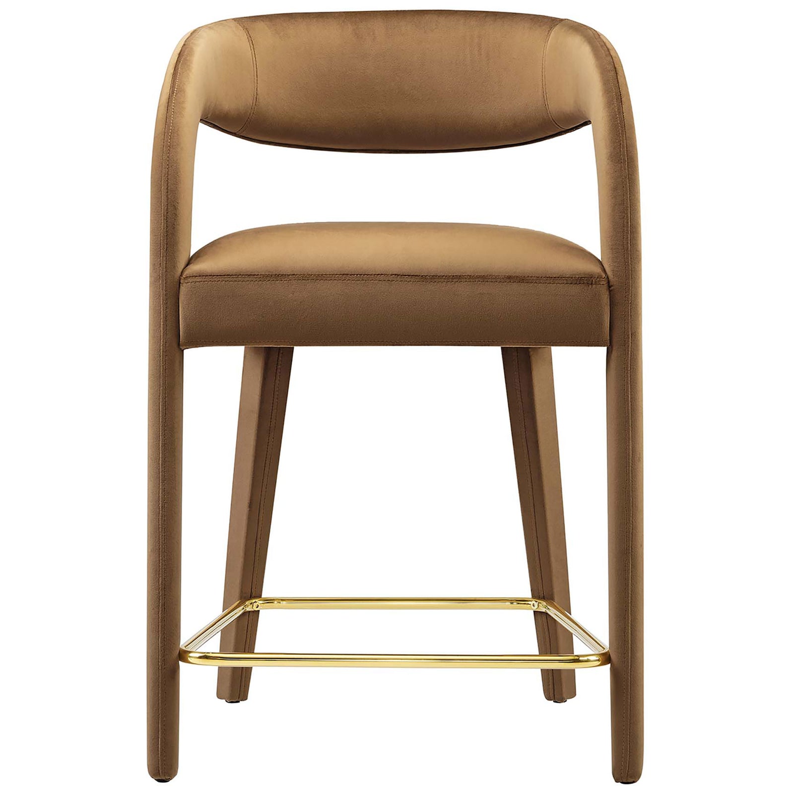 Plush counter-height seat in soft performance velvet with open-back comfort || EEI-6566-BRN-GLD || front_studio
