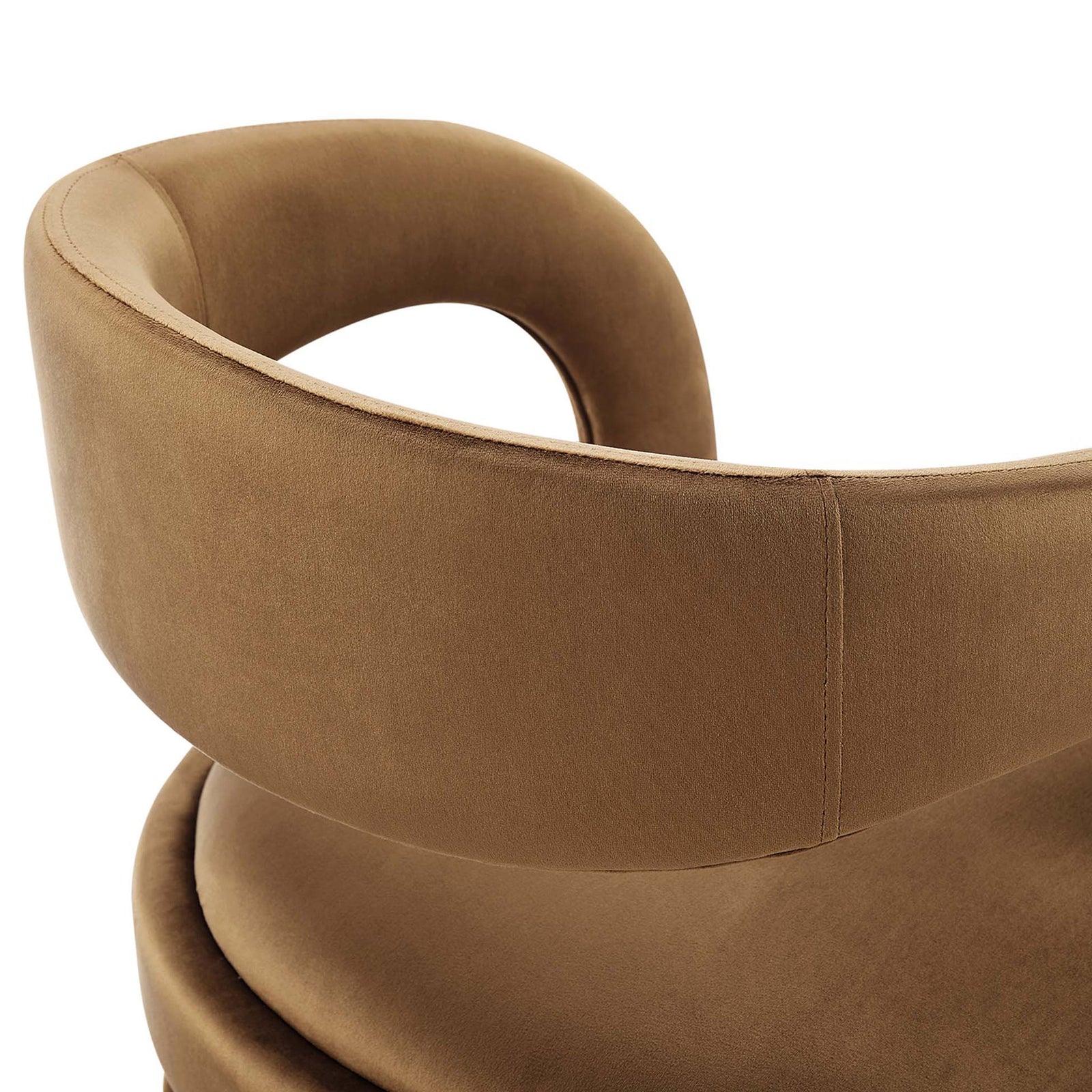 Curved backrest with smooth, tactile performance velvet and tailored stitching || EEI-6566-BRN-GLD || detail_studio