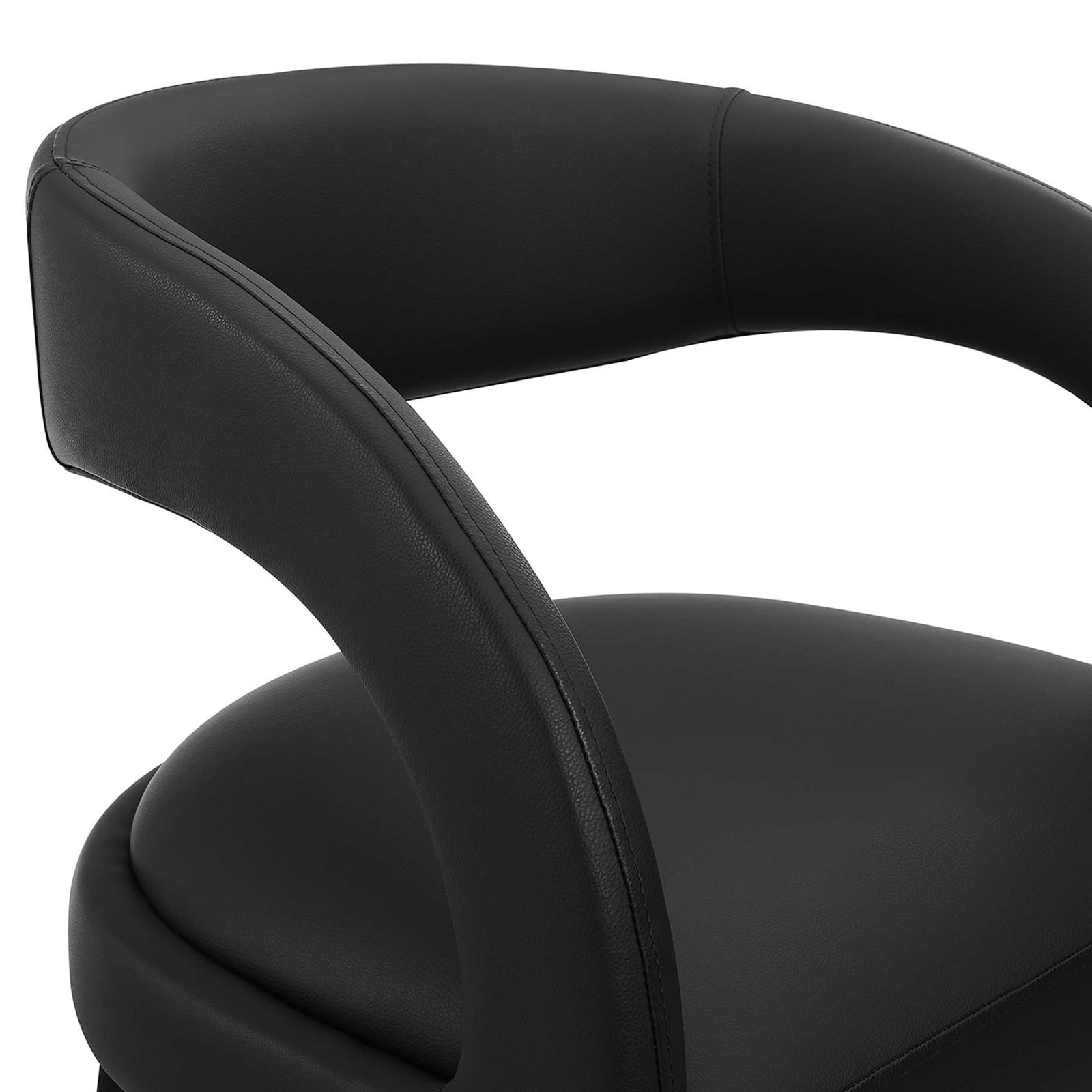 Smooth vegan leather backrest and seat with crisp, even stitching || EEI-6567-BLK-BLK || detail_studio