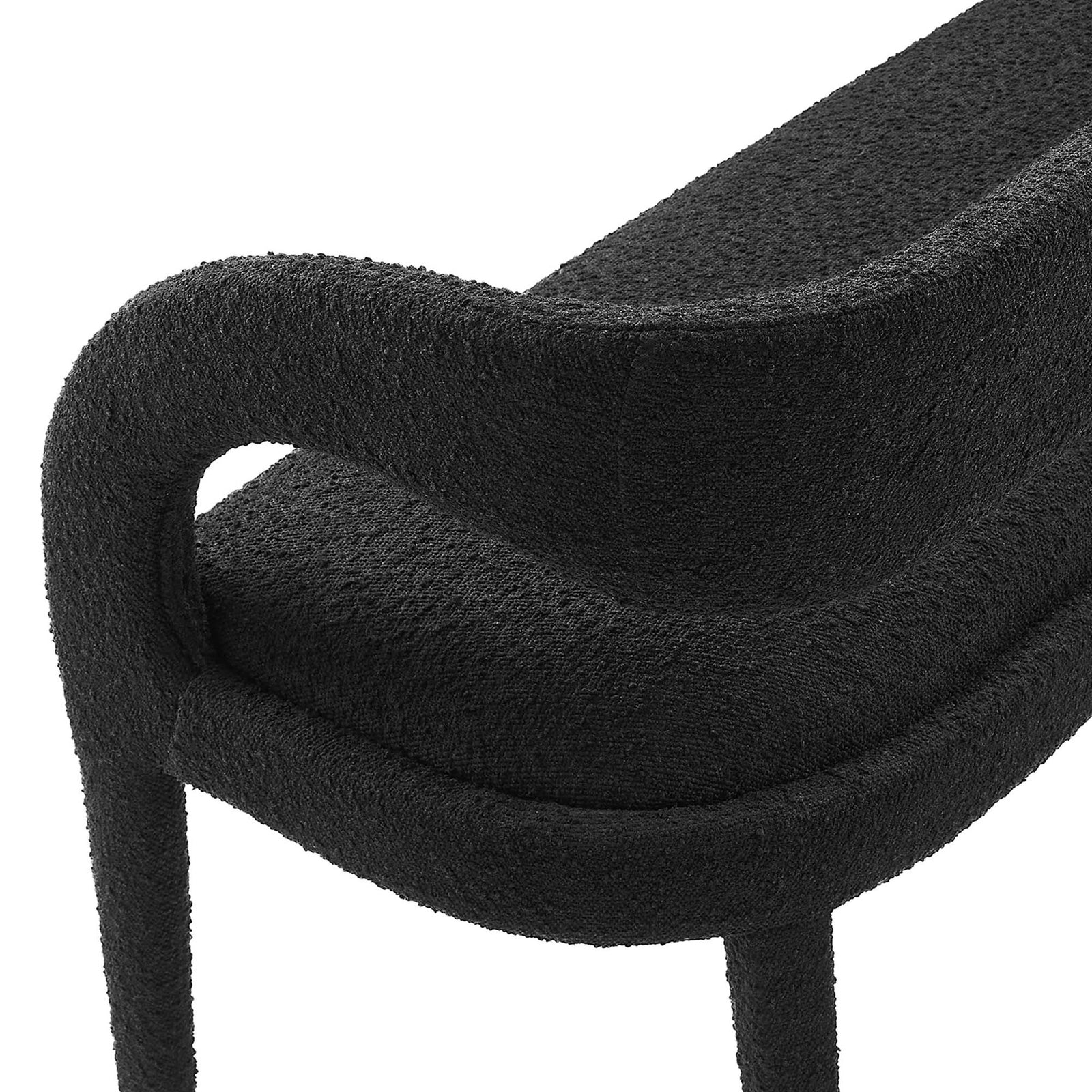 Textured black boucle upholstery and dense foam cushioning create inviting, tactile comfort || EEI-6571-BLK || detail_studio