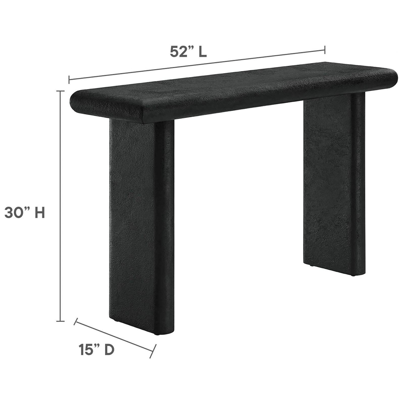 Dimensions for the console table: 52 in L x 15 in D x 30 in H || EEI-6577-BLK || dimension_studio