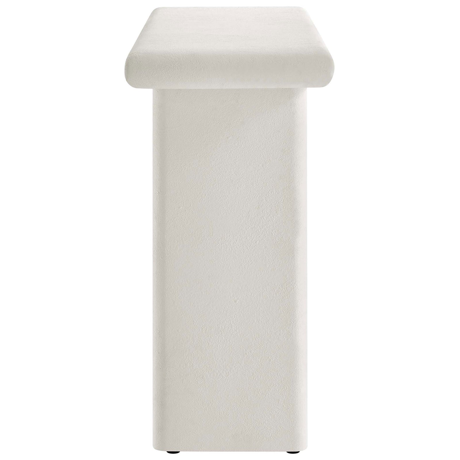 Sturdy slab legs and rounded corners showcase the console's sculptural, modern profile || EEI-6577-WHI || side_studio