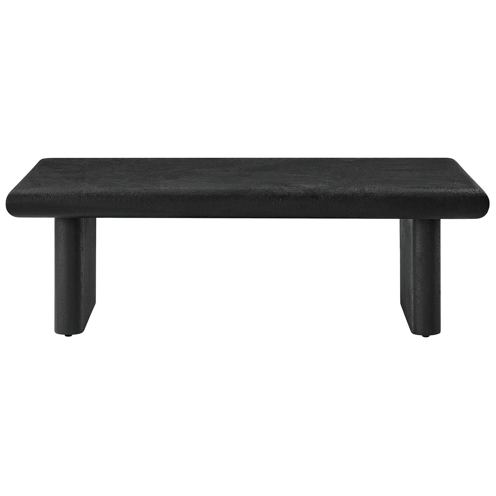 Sleek rectangular coffee table with textured cement finish and rounded bullnose edges || EEI-6578-BLK || front_studio