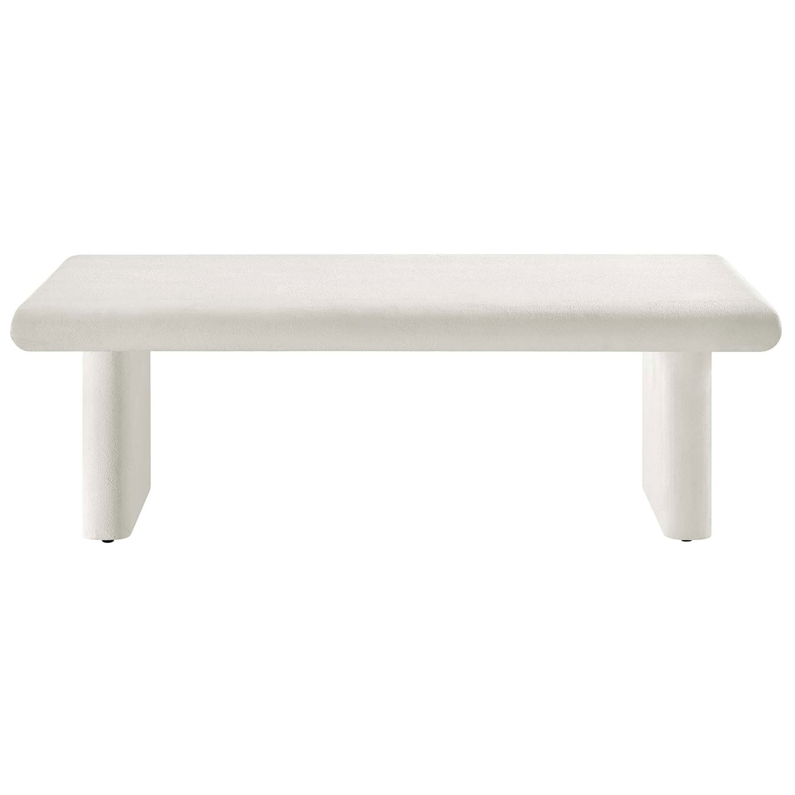 White coffee table with rounded bullnose edges and a concrete-textured finish for a minimalist look. || EEI-6578-WHI || front_studio