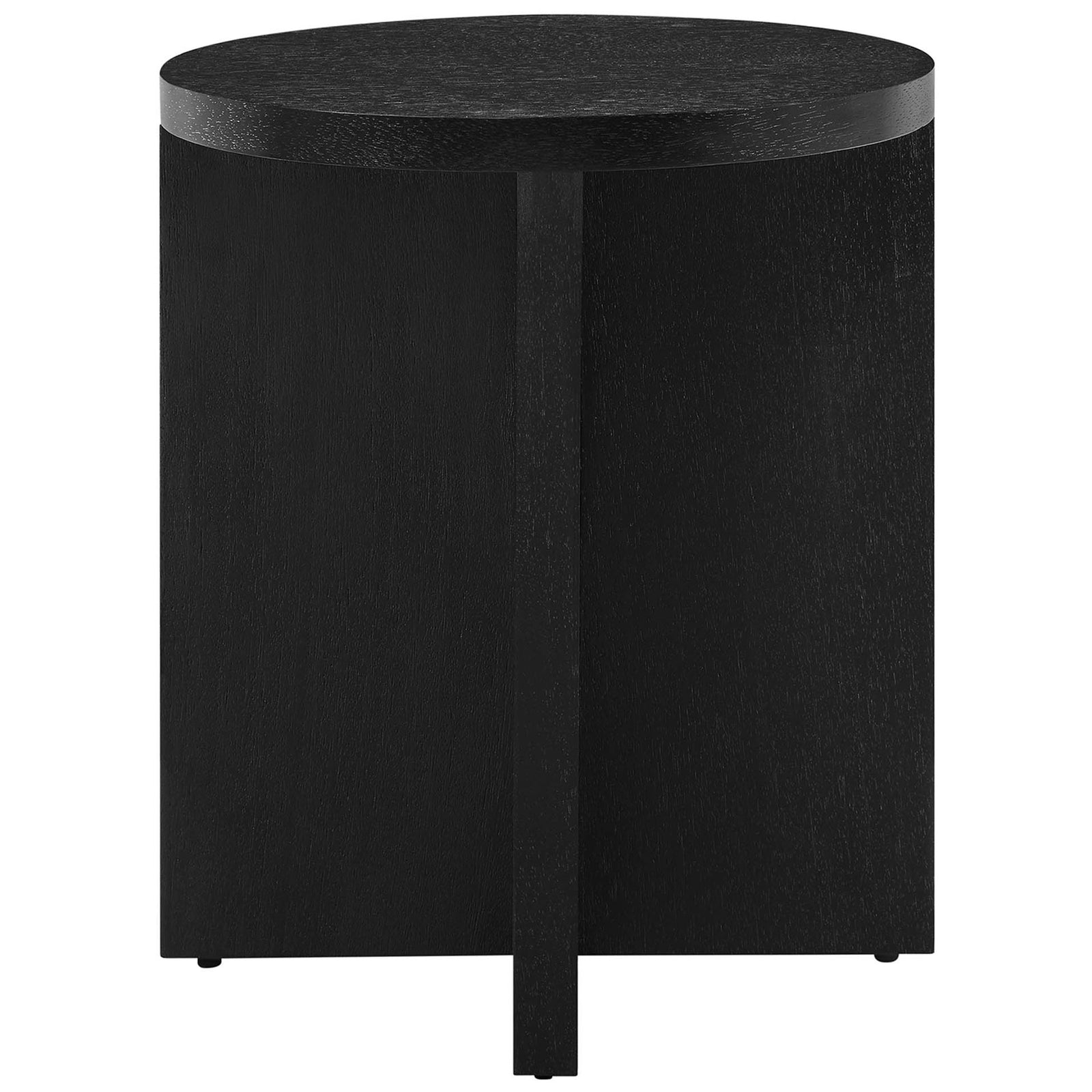 Black round side table with solid mango wood construction and clean silhouette for living rooms || EEI-6579-BLK || front_studio
