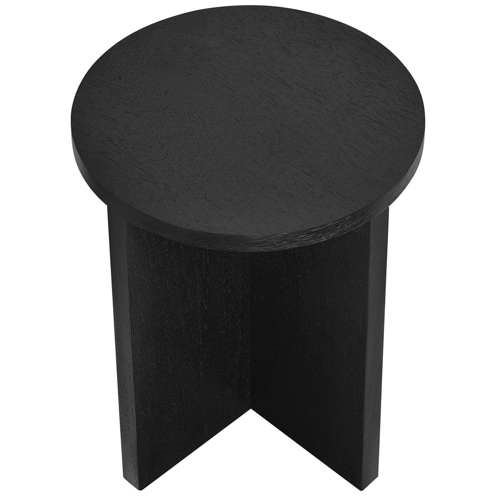 Round black tabletop with smooth mango wood grain and generous surface for drinks, books, and decor || EEI-6579-BLK || top_angle_studio