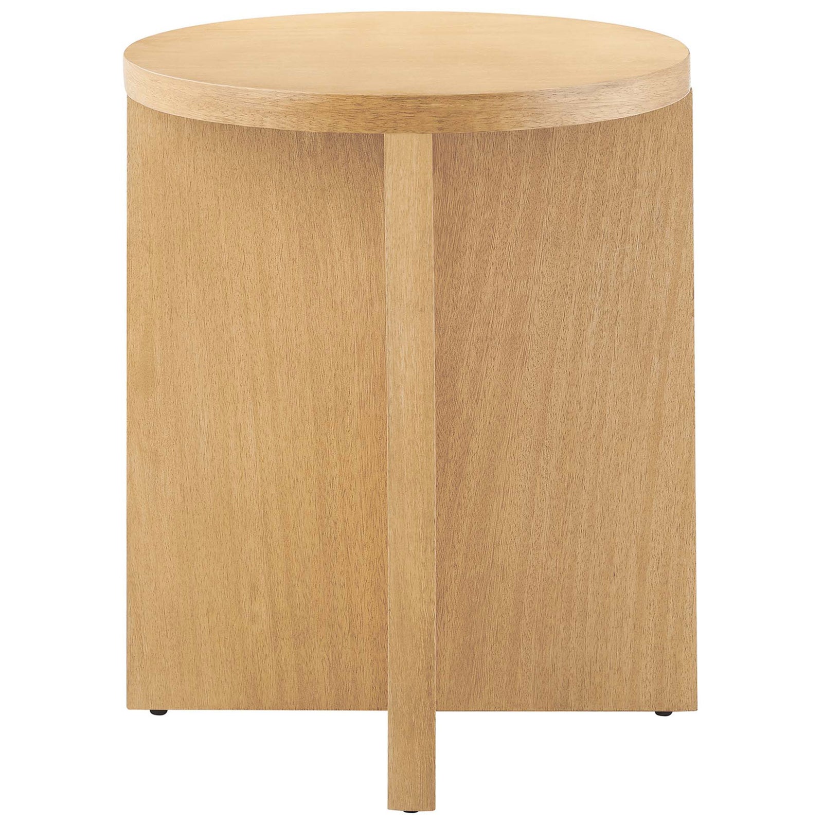 Compact natural round side table with clean modern lines and smooth wood grain || EEI-6579-NAT || front_studio