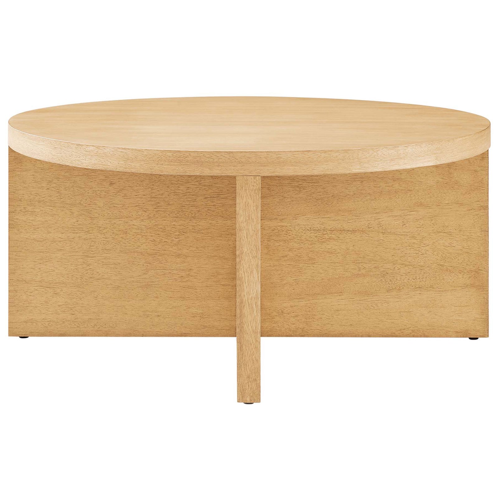Low-profile round coffee table in natural mango wood with a clean, minimalist silhouette || EEI-6580-NAT || front_studio