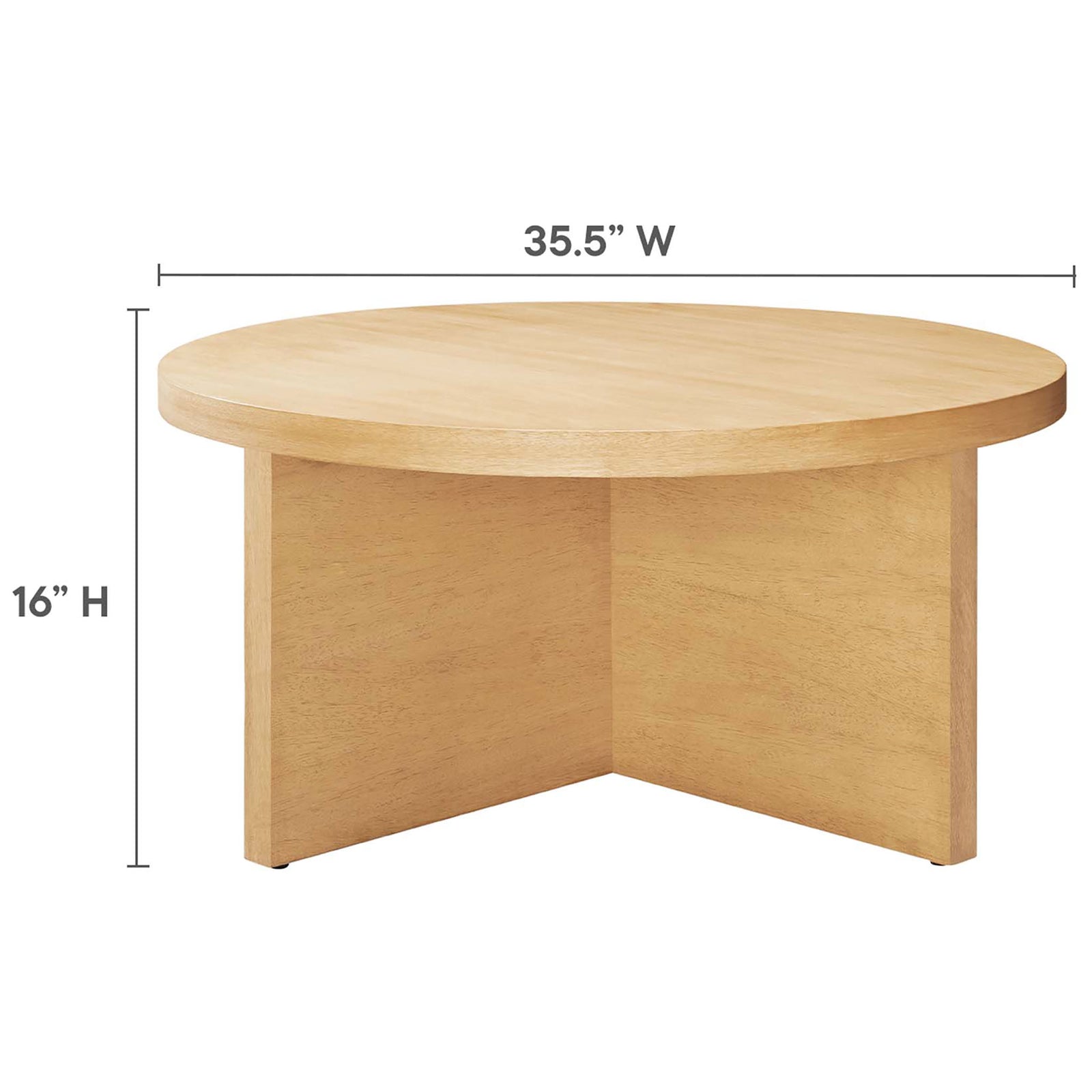 Round coffee table measures 35.5 in wide and 16 in high || EEI-6580-NAT || dimension_studio