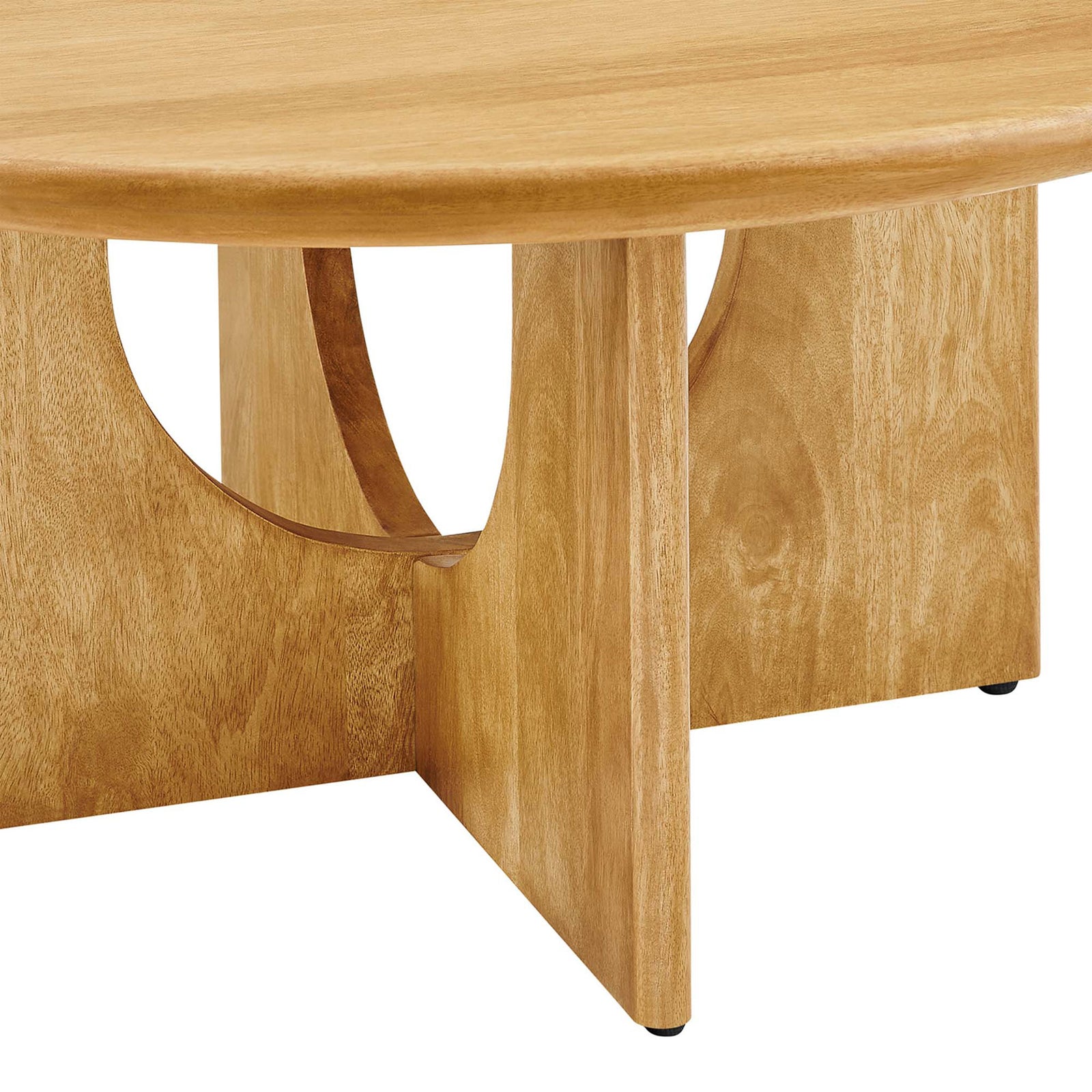 Intersecting pedestal with arched cutout and adjustable non-marking foot caps add stability and style. || EEI-6594-OAK || leg_studio