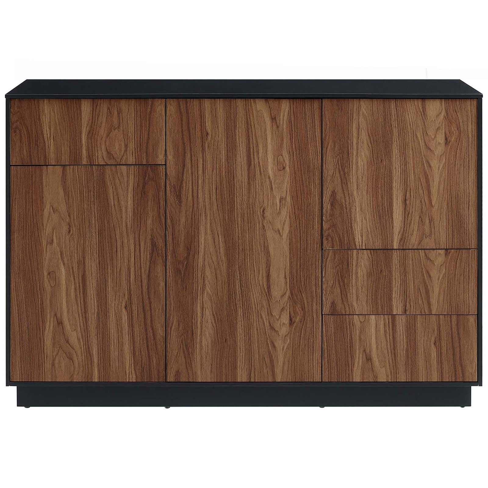 Holden 47 inch sideboard in black walnut with seamless wood grain doors and three stacked drawers || EEI-6597-BLK-WAL || front_studio