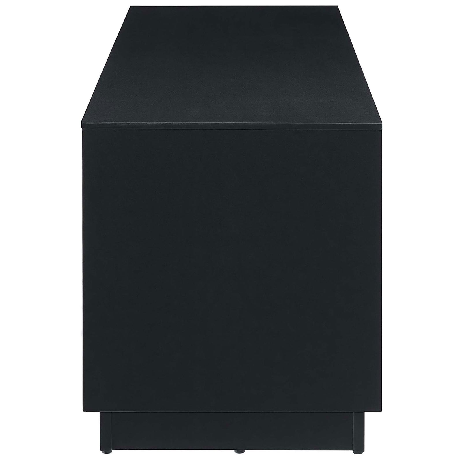 Sleek black side profile of the TV stand highlighting its simple, modern silhouette || EEI-6598-BLK-WAL || side_studio