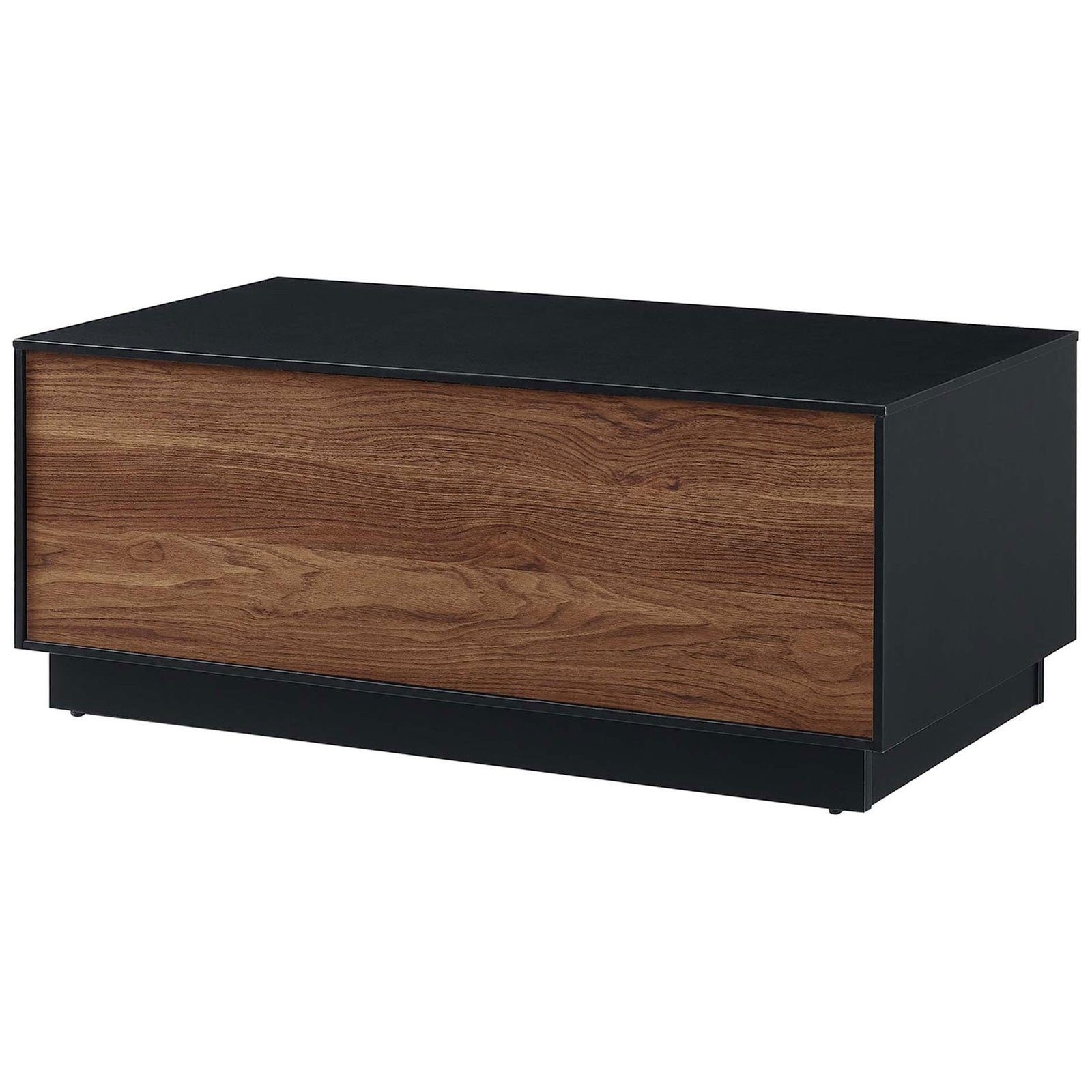 Clean back panel with continuous walnut grain framed by matte black sides || EEI-6599-BLK-WAL || back_angle_studio